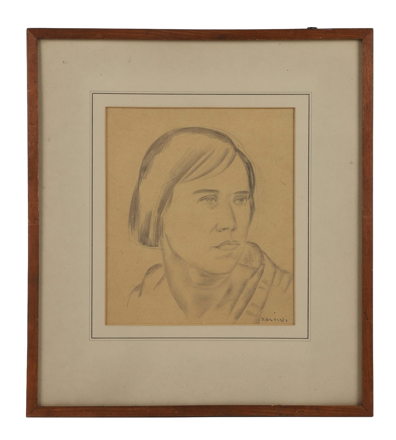 Albert Kostin "Portrait of Gladys Roosevelt Dick": Albert Kostin (American, 1892-1984) Portrait of Gladys Roosevelt Dick", pencil on paper, signed Kostin, 9 1/2" x 8 1/4" sight, framed 17" x 15 1/8", very good condition; provenance from the collection