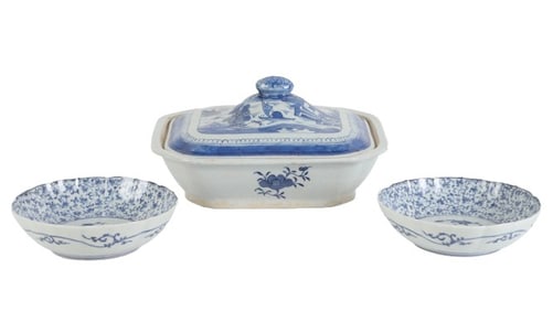 Canton Covered Dish and (2) Bowls