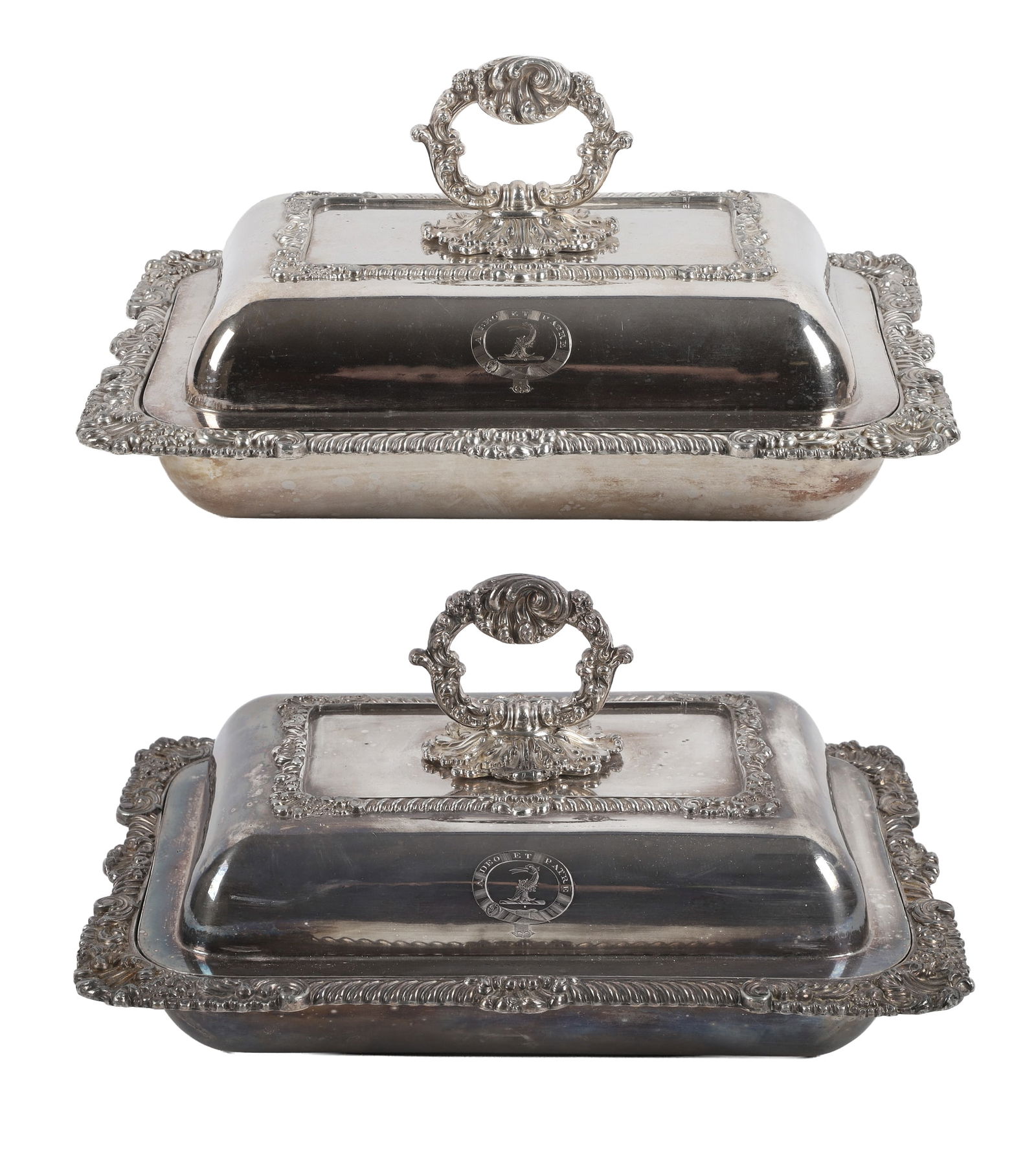 Silver plated Armorial Engraved Covered Servers (1 of 17)