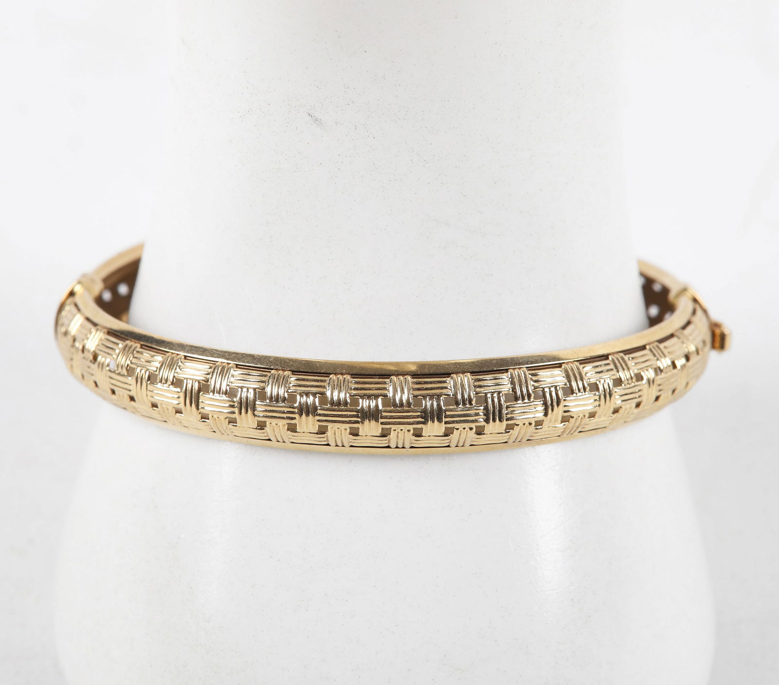 14K Yellow Gold Thatched Style Hinged Bangle (1 of 6)