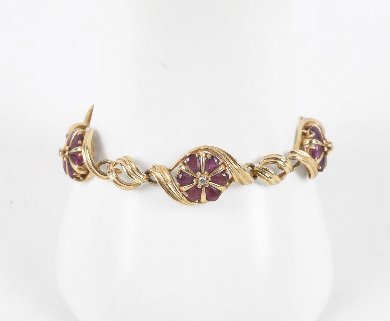 14K Ruby and Diamond Flower Form Bracelet (1 of 8)