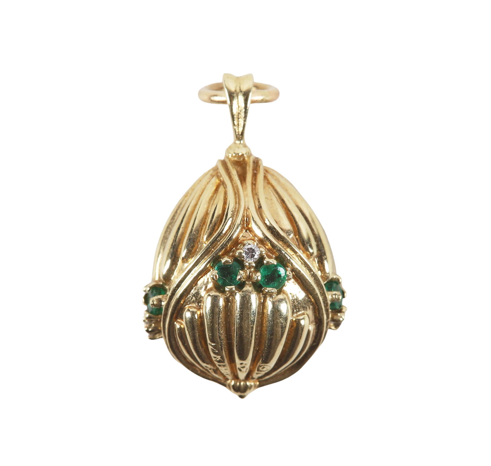 14K Yellow Gold, Emerald and Diamond Egg Pendant (1 of 6)