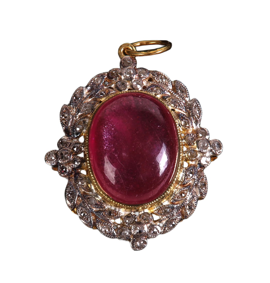 8+ Carat Ruby Centered Diamond Filigree Pendant (1 of 6)