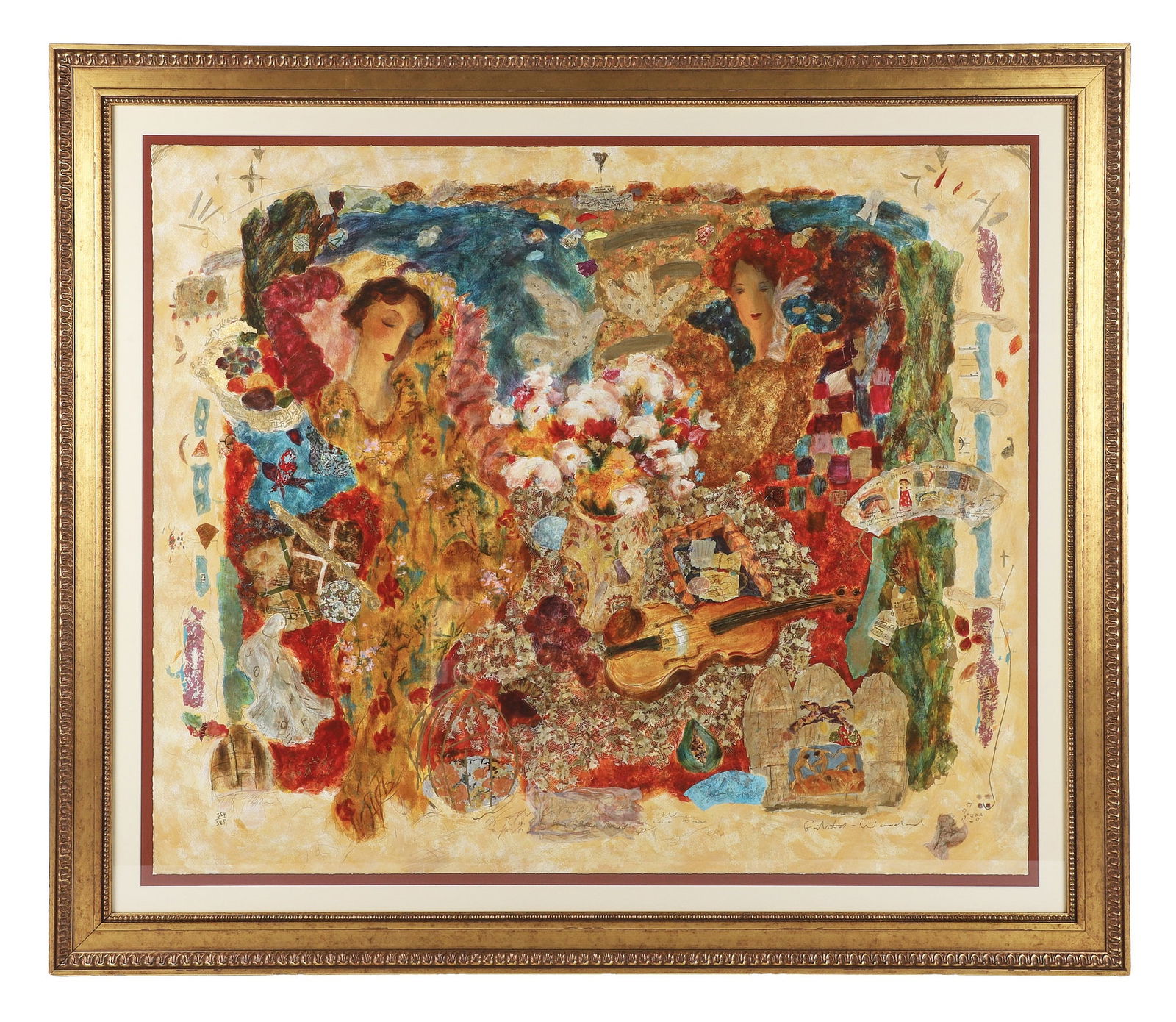 Roy Fairchild-Woodard Mixed Media Serigraph: Roy Fairchild-Woodard (b.1953, English) Large scale serigraph titled "By Some Golden Thread." Signed and numbered 354/385. Includes COA from London Contemporary Art where it was printed. Size: 45" H x