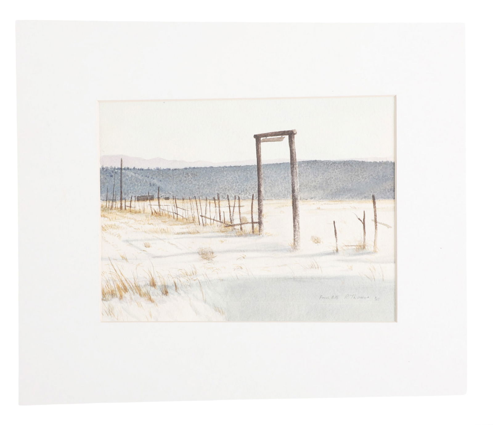 Reynolds Thomas, 'Pecos N.M.': Reynolds Thomas (American, 1927-1991, DE/PA Artist), 'Pecos N.M.' watercolor on paper, signed lower right, "Pecos N.M. R. Thomas 5/63", 6 1/4"H x 8 1/4"W
