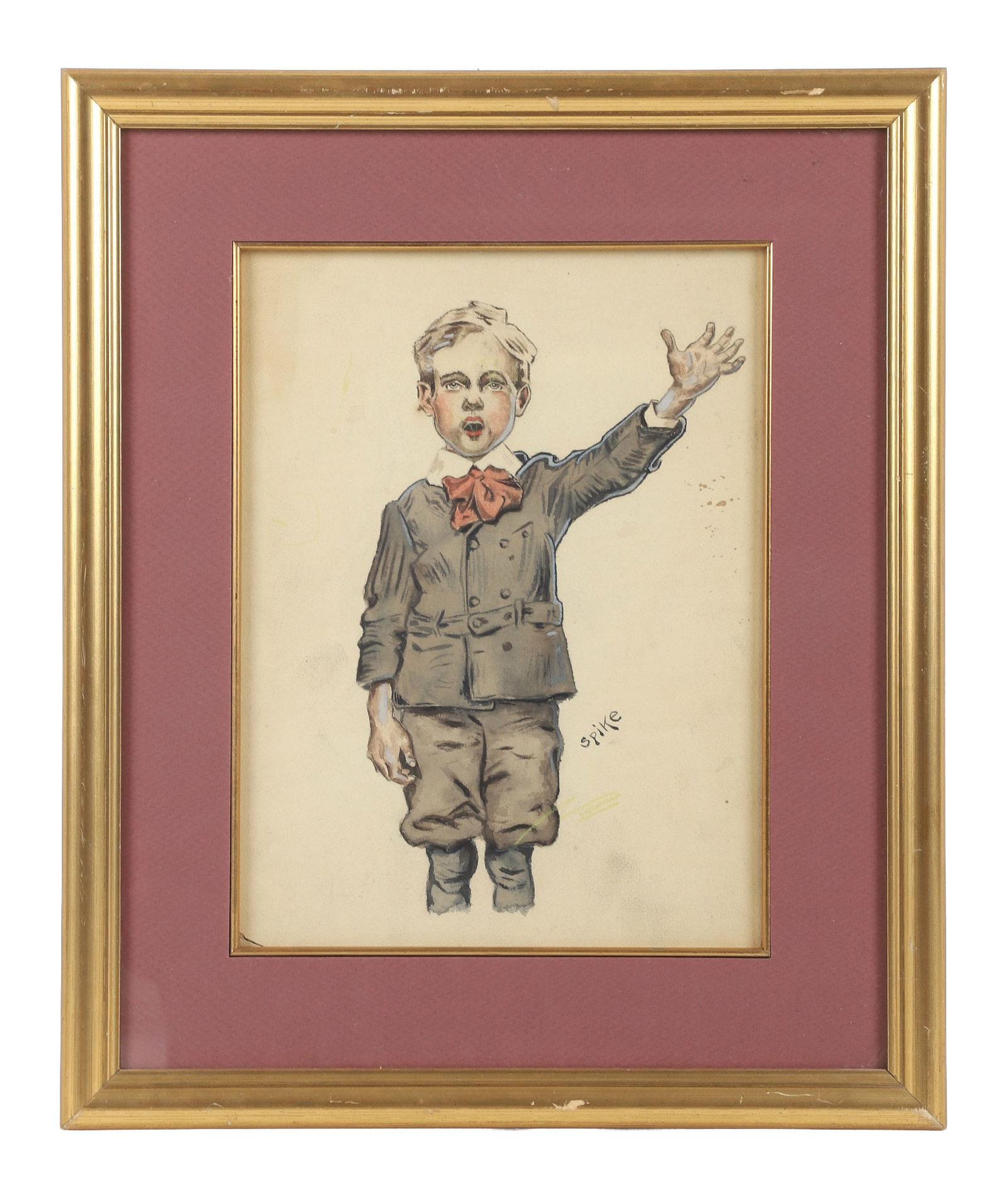 Original Illustration, Manner of Leyendecker: "Spike" Manner of J.C. Leyendecker, Illustration Drawing. Inkwash and pencil. Size: frame 18"H x 15"W, sight 12"H x 9"W