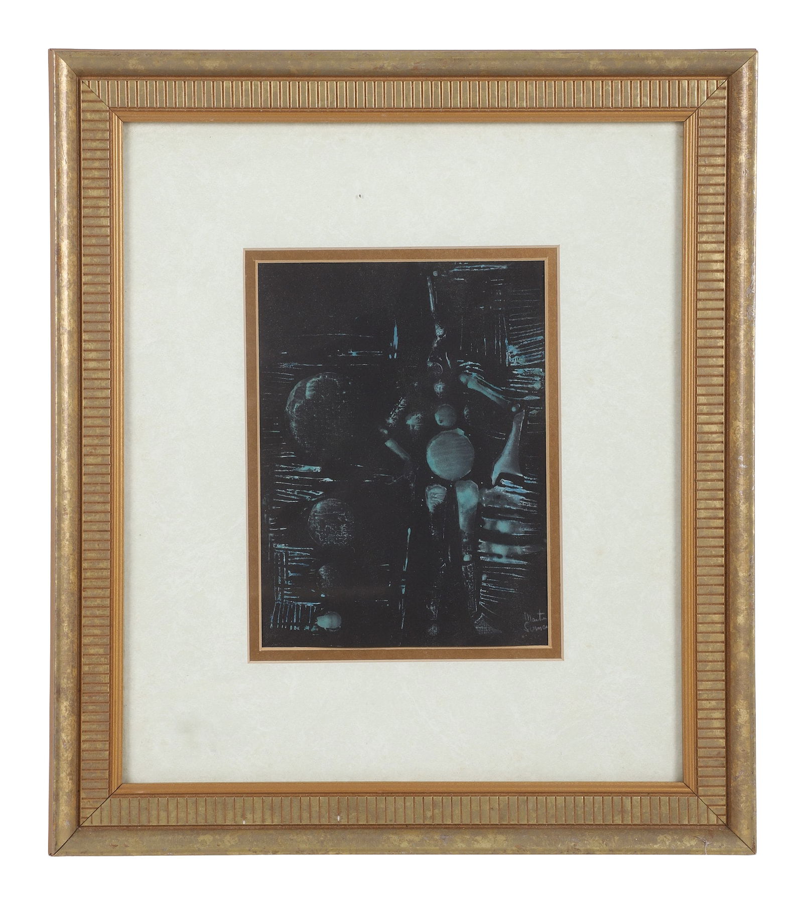 Martin Sumers (American, 20th/21st C) Monoprint: Signed. Abstract nude figure. Framed under glass. Size: 16.5" H x 14.5" W, frame, 8" H x 6" W, sight