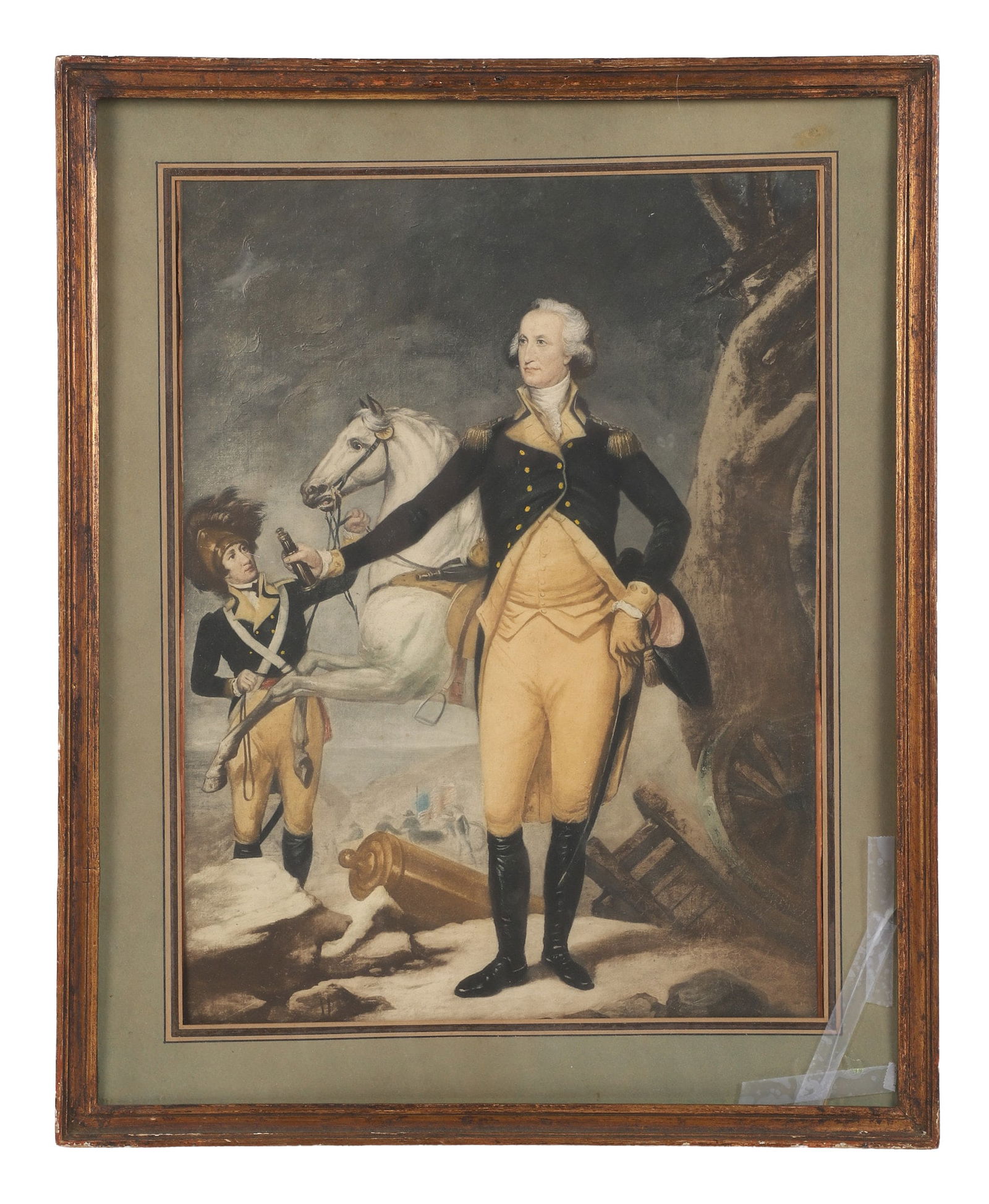 After Trumbull, Chromolithograph, Before Trenton: After John Trumbull, Chromolithograph, "George Washington at Trenton." Early 20th C printing. Size: 20.5" H x 16.5" W, frame, 16" H x 12" W, sight.