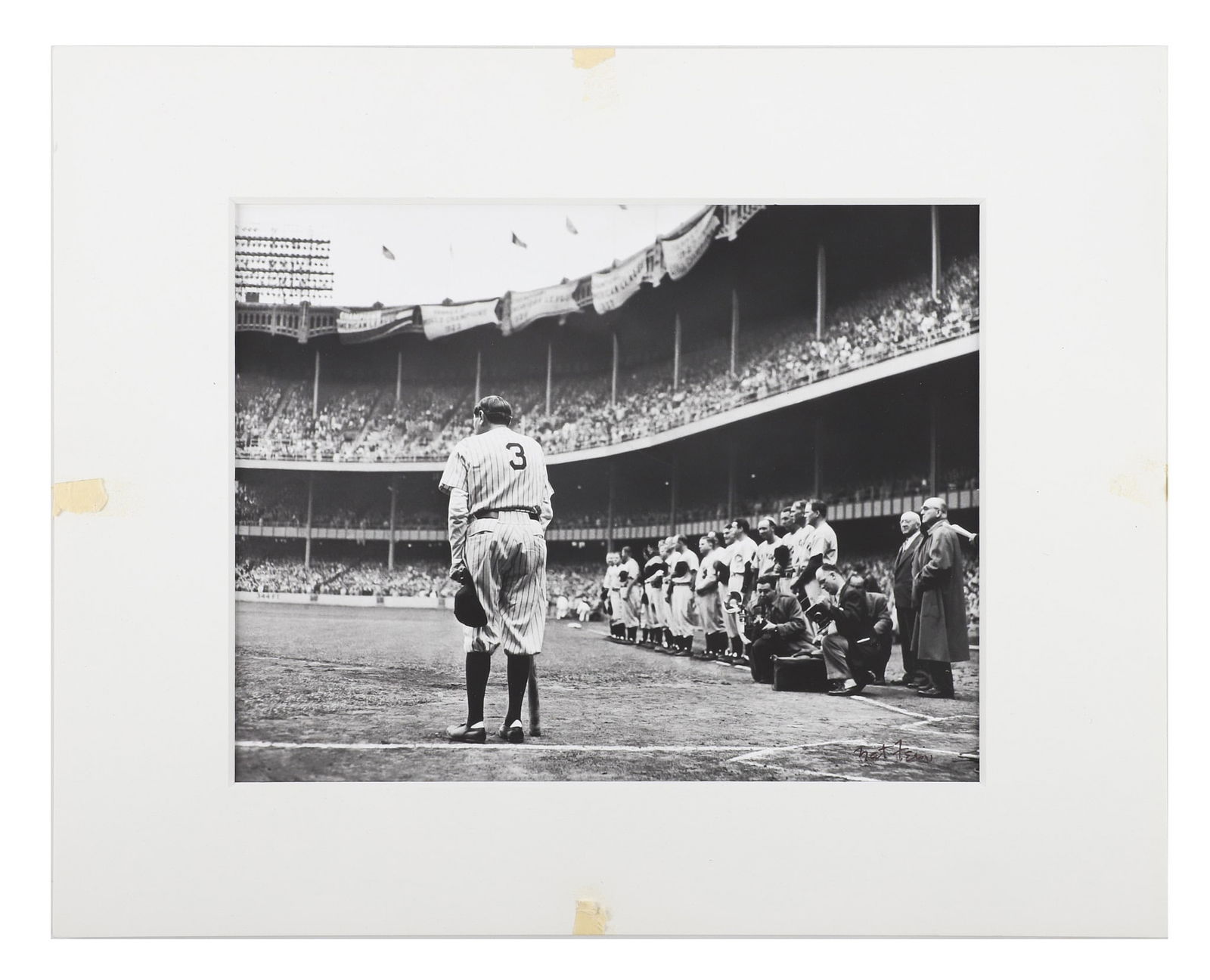 Photographer Nat Fein signed "The Babe Bows Out": Signed "The Babe Bows Out", Nat Fein(1914 ? 2000) , world famous photographer took this photograph in 1948 which earned him the Pulitzer Prize for photography. The iconic "The Babe Bows Out" captures