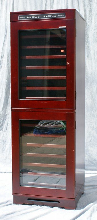 The Wine Enthusiast Wine 2 Zone Cooler, with mahogany: The Wine Enthusiast Wine 2 Zone Cooler, with mahogany finish, MFG 10/06, SN 063600171, 75" h, 25"d, 25" w
