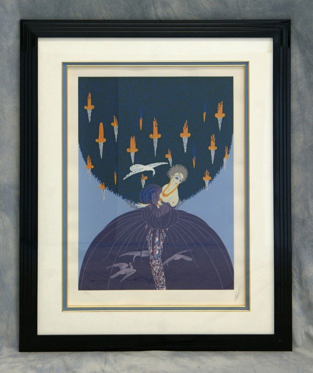 Erté, Romain de Tirtoff (23 November 1892 – 21 April: Erté, Romain de Tirtoff (23 November 1892 – 21 April 1990) Russian-French, Serigraph, "Freedom and Captivity", pencil signed and numbered 236/300, black lacquer framed and double matted, sight size