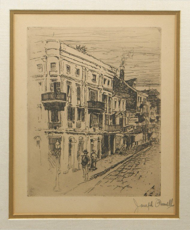 Joseph Pennell (1857-1926), American, Engraving of a: Joseph Pennell (1857-1926), American, Engraving of a French Street Scene, signed in pencil at lower right, sight size 8" x 6" , framed overall 16-1/2" x 13-3/4"