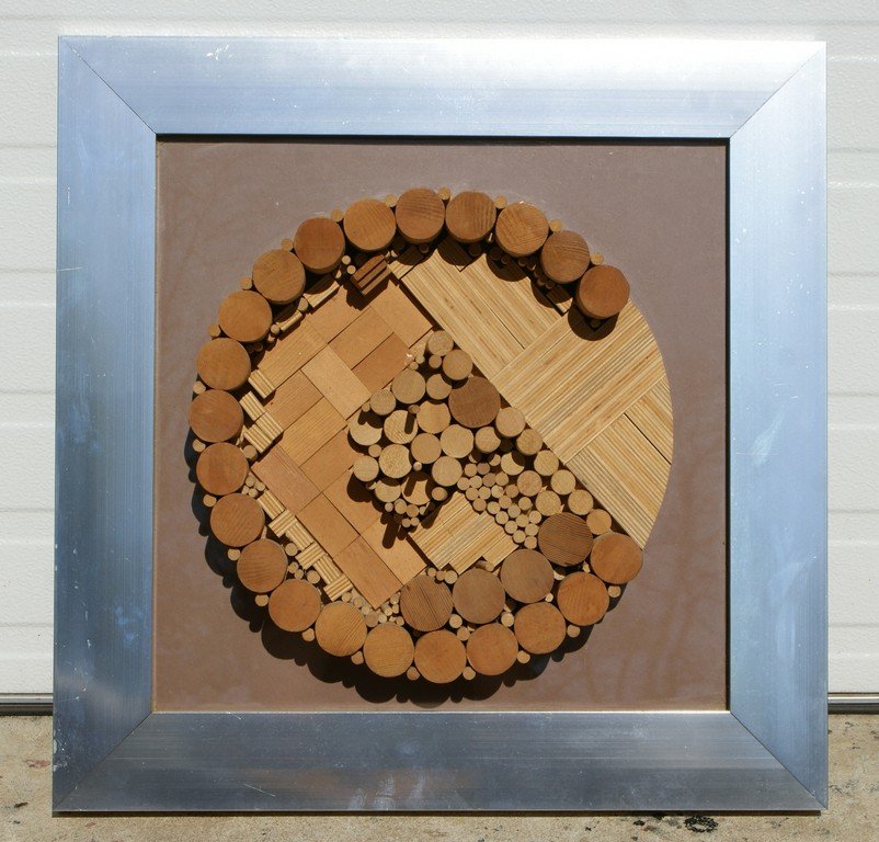 Greg Copeland Mixed Media dowel collage, 23-1/2" square: Greg Copeland Mixed Media dowel collage, 23-1/2" square