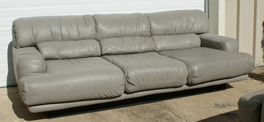 The Leather Center Gray Leather Sofa, 90" l, 32" h, 42": The Leather Center Gray Leather Sofa, 90" l, 32" h, 42" d