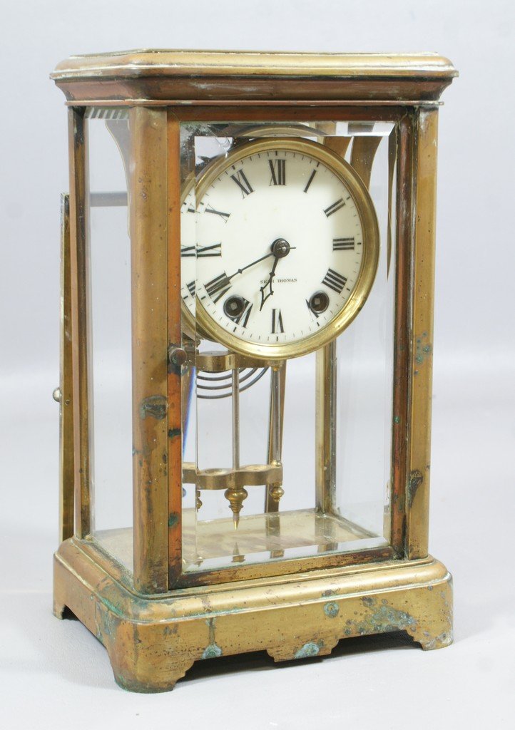 Seth Thomas crystal regulator, porcelain dial, missing: Seth Thomas crystal regulator, porcelain dial, missing mercury and glass cylinders, 11" h