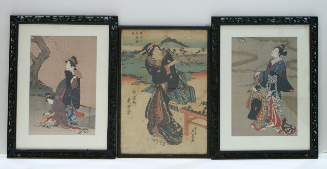 (3) Japanese wood block prints, 20th c, 2 in pierce