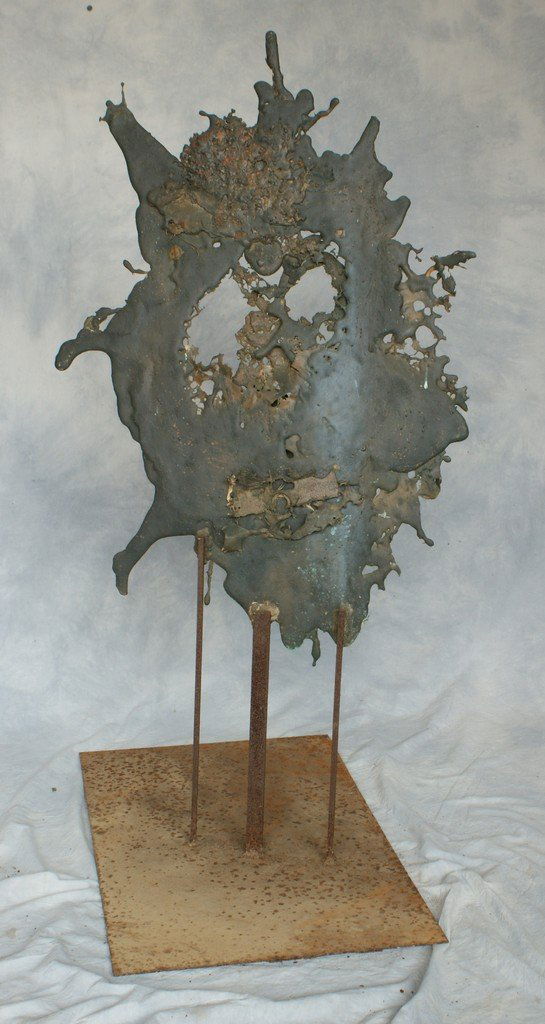 Tom Bostelle, American, PA, 1921-2005, Bronze and steel: Tom Bostelle, American, PA, 1921-2005, Bronze and steel free form drip and slag sculpture, 48" tall, 30" x 18" base