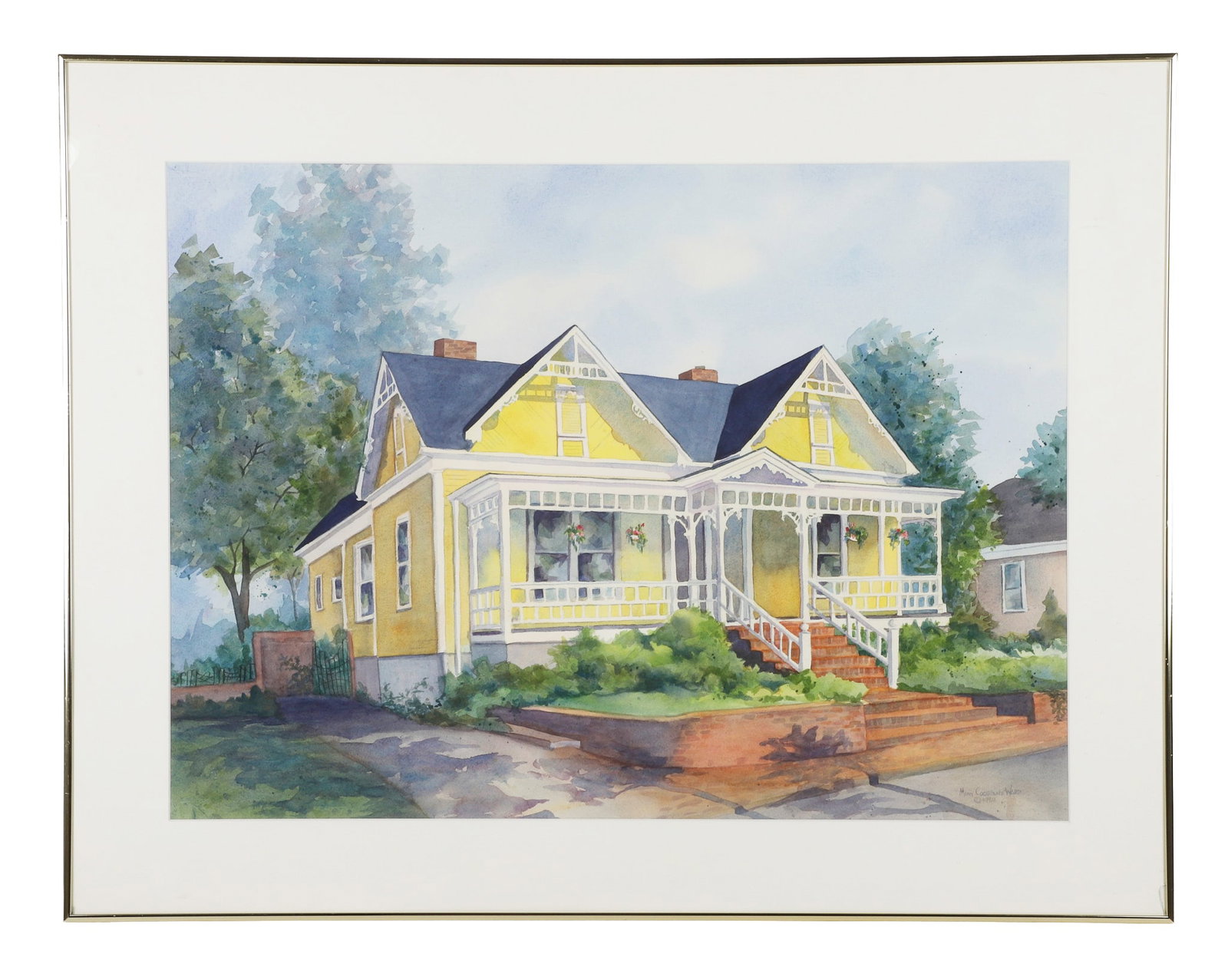 Ward, Mary Cochrane (American b. 1923): Mary Cochrane Ward American b. 1923 Untitled, 1984 Watercolor Regionalist composition, portrait of a yellow cottage, likely North Carolina where the artist lived. Signed lower right. Framed under glas