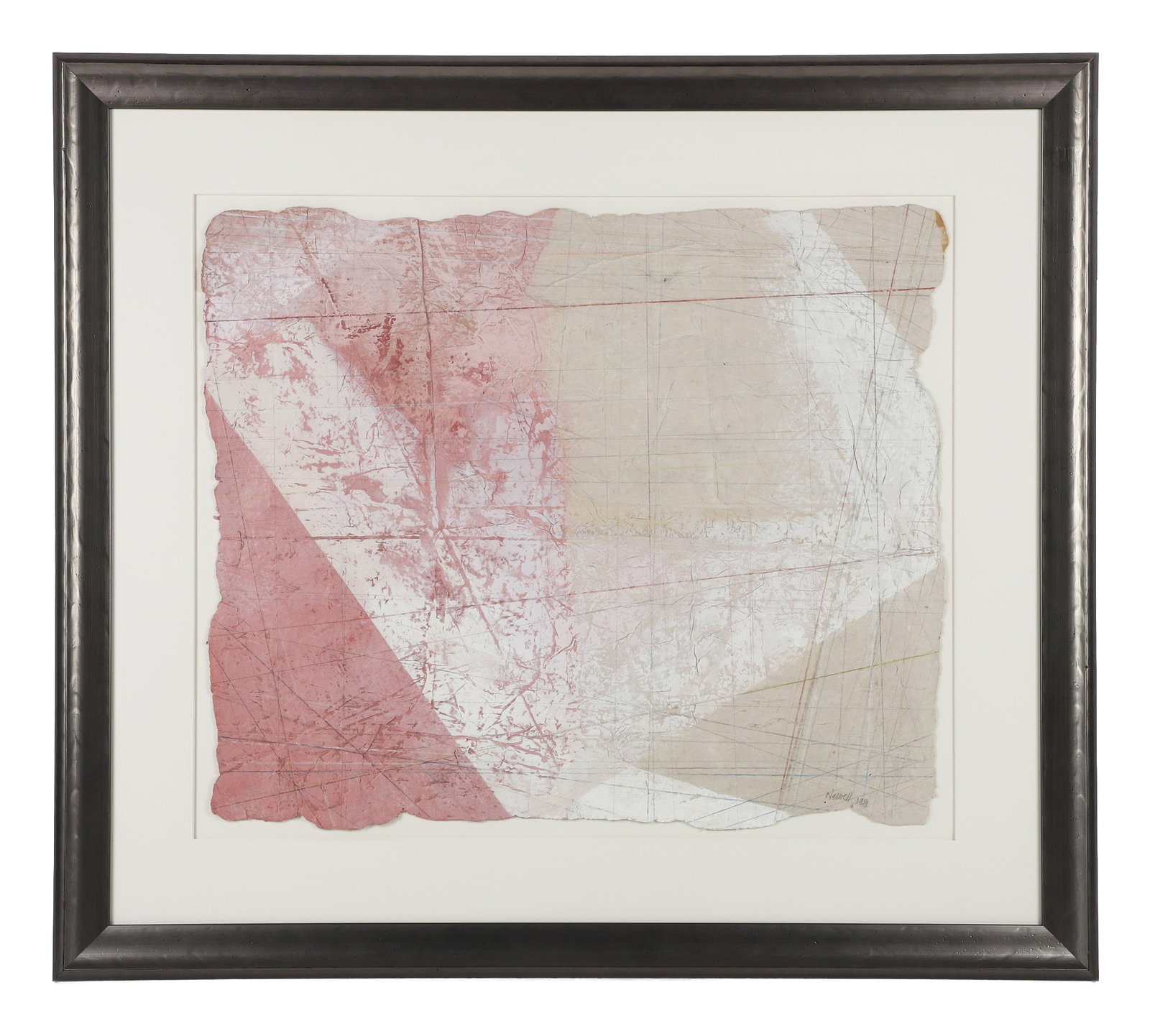 Newell, Rebecca (20th C): Rebecca Newell 20th C Edge, 1981 Watercolor, Pencil & Acrylic on Handmade Rag Paper Signed in pencil, lower right hand corner. Framed under glass. Image Height: 24 in, Image Width: 29 in, Framed