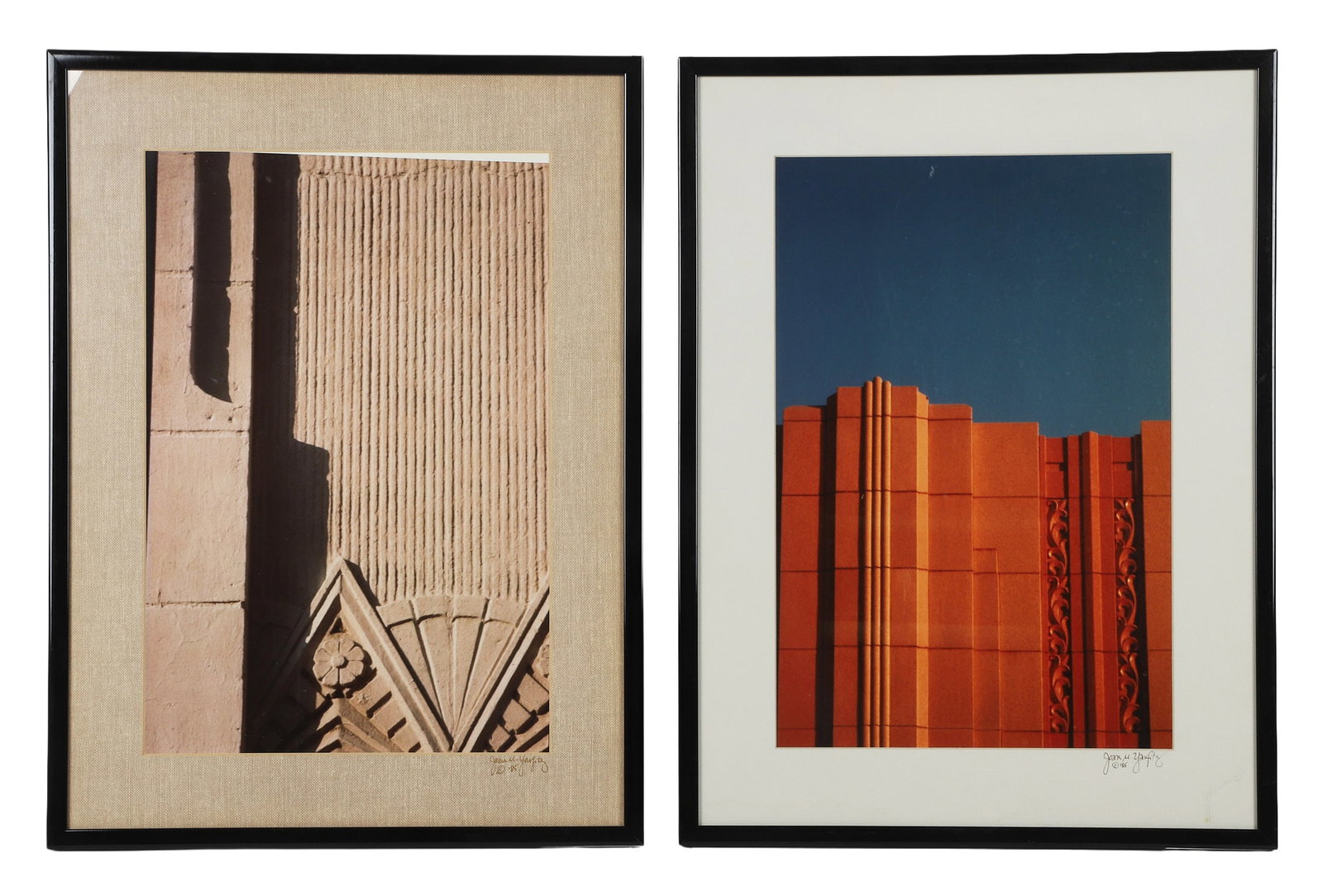 Yarfitz, Joan (American 20th C): Joan Yarfitz American 20th C (2) Photographs, Architectural Series, 1985 Chromogenic prints (2) Architectural and Environmental Works. Signed and Dated. Framed under glass. Image Height: 20 in, Image