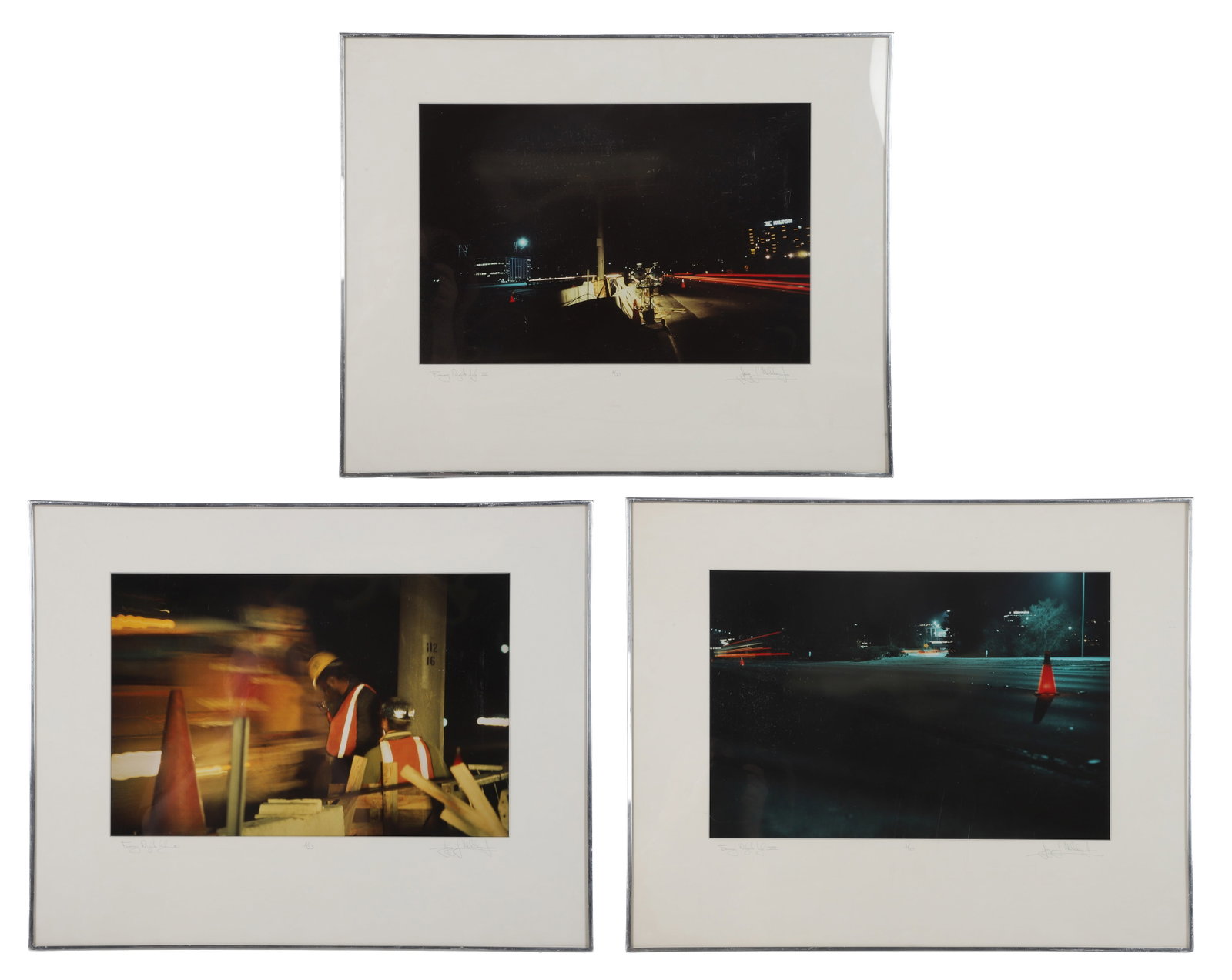 Milliken, George: George Milliken (3) Cibachrome Photos from the Freeway Nightlife series Titled and Signed in pencil. Framed under glass. Image Height: 11 in, Image Width: 14 in, Framed Height: 16 in, Framed Width: