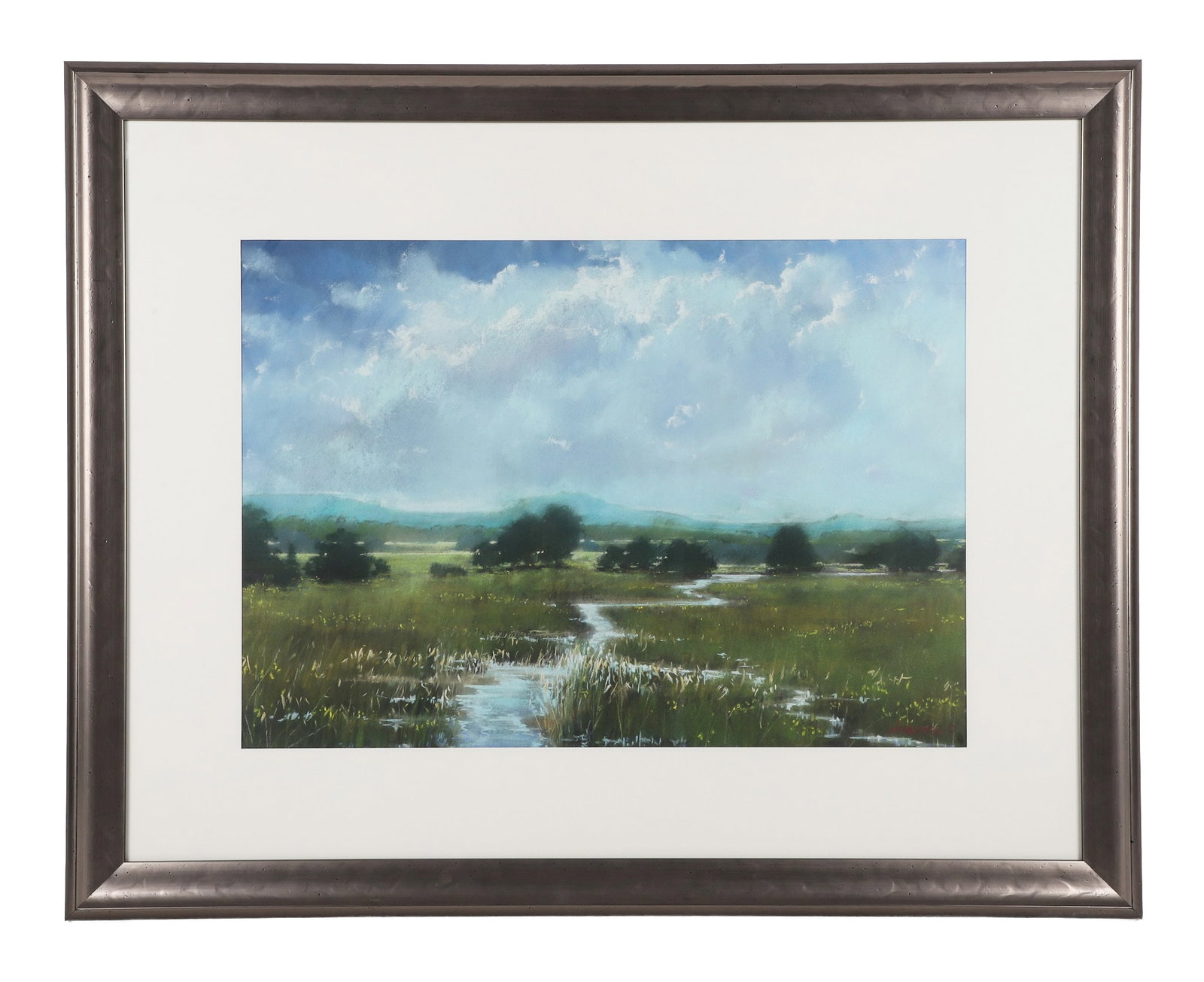 Hebenstreit, Susan (American 20th C): Susan Hebenstreit American 20th C Untitled (Wandering Creek) Pastel on paper Signed and dated 1990 lower right. Framed under glass.
