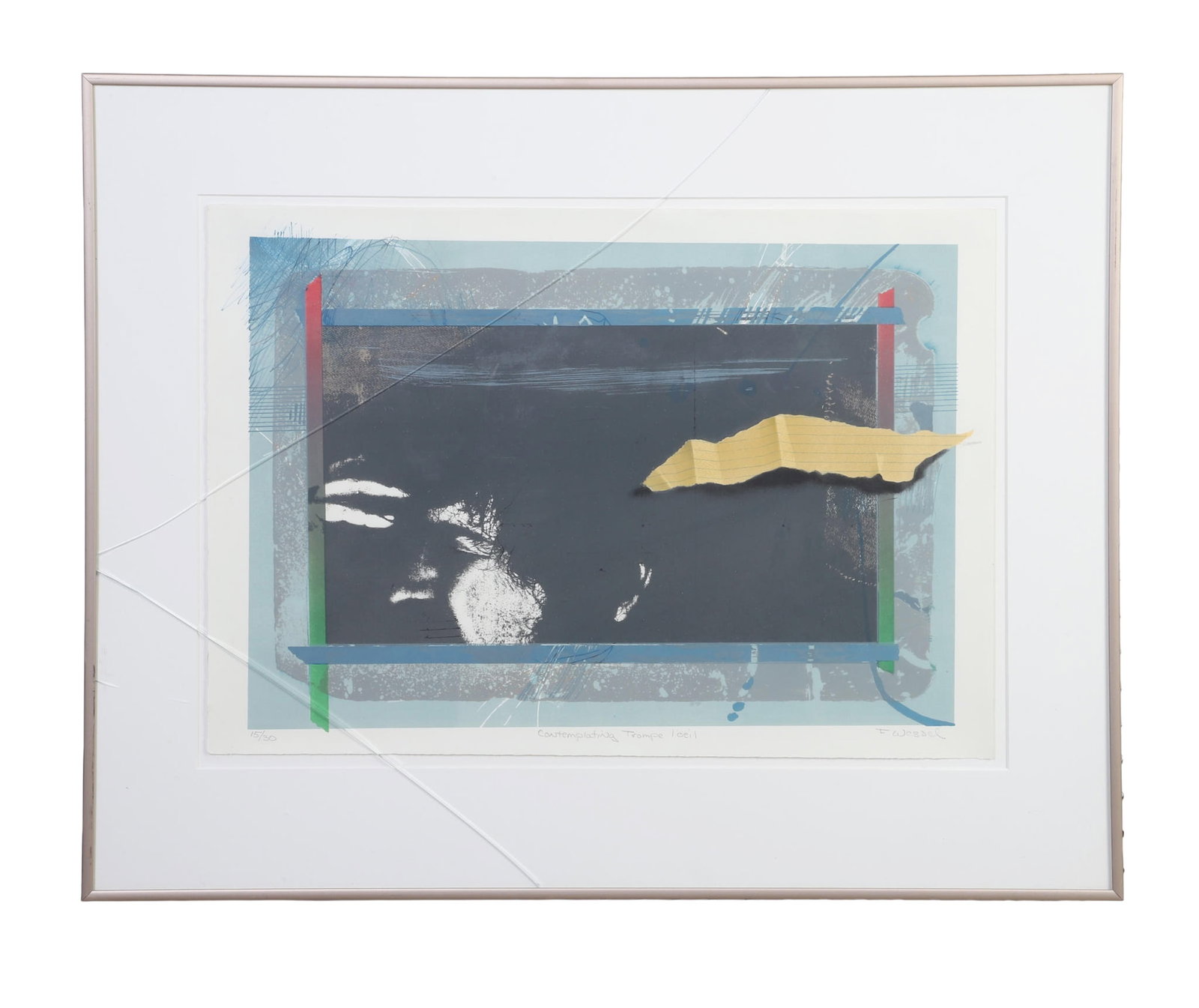 Wessel, Fred (American 20th C): Fred Wessel American 20th C Contemplating Trompe L'oeil, 1977 Lithograph Of an edition, 15/30. Pencil signed lower right. Framed under glass. Image Height: 15 in, Image Width: 21 in, Framed Height: