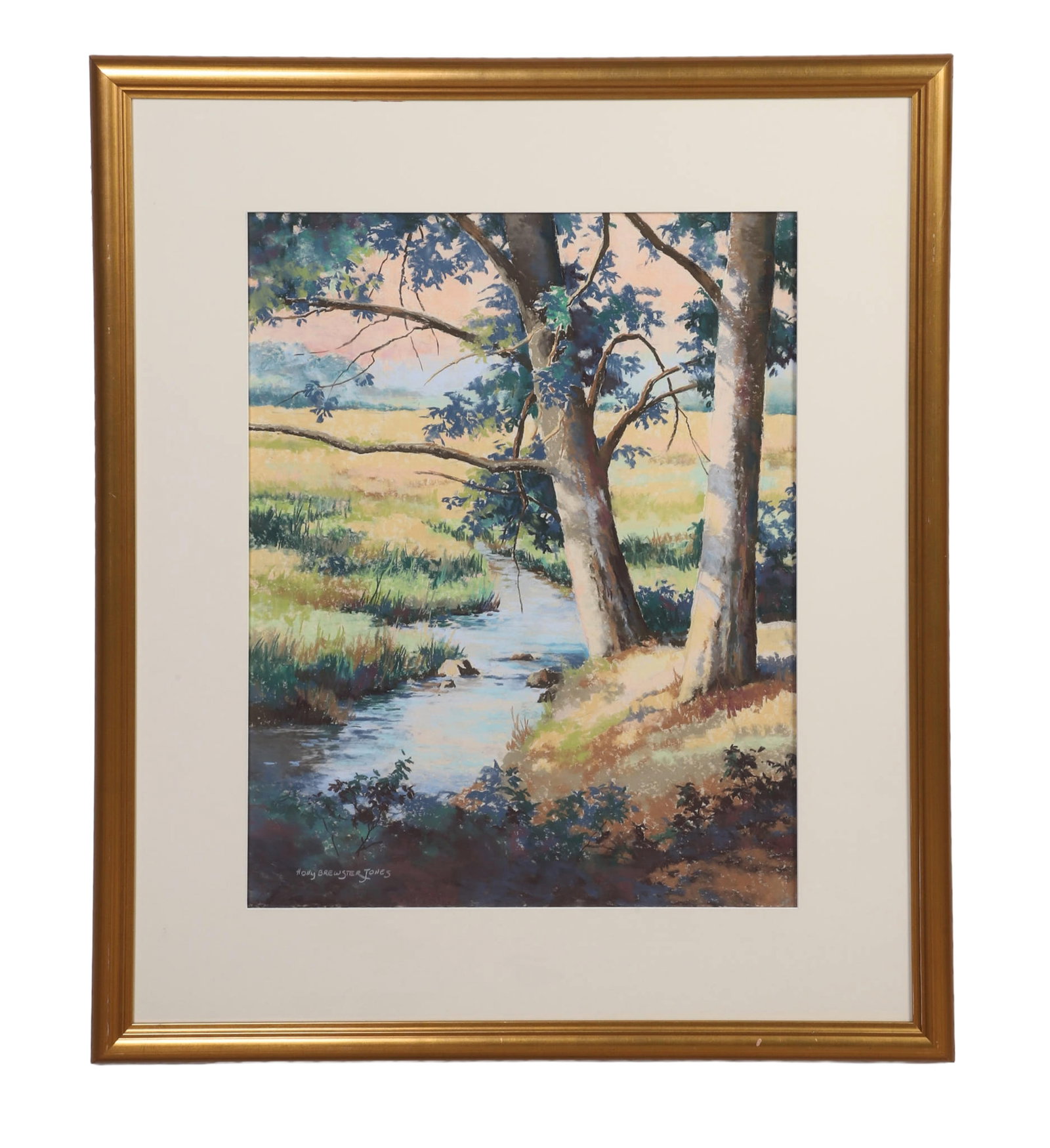 Jones, Holly Brewster (American 20th C): Holly Brewster Jones American 20th C Untitled (Creekside Landscape) Pastel on paper Signed lower left. Framed under glass. Image Height: 27 in, Image Width: 21 in, Framed Height: 38 1/2 in, Framed