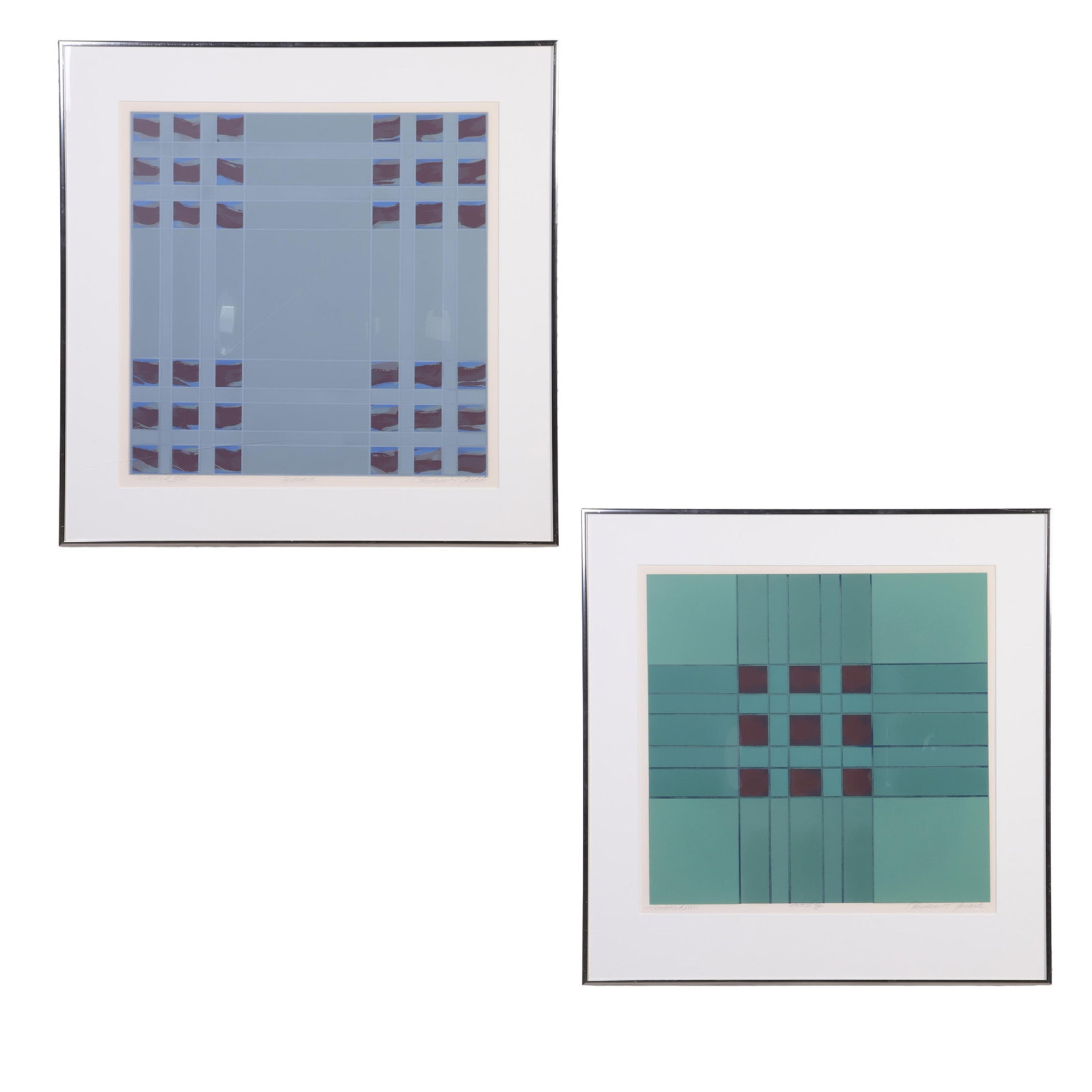 Goodale, Christine (American 20th C): Christine Goodale American 20th C (2) Works, Untitled (State II, State III) Serigraph Each of an edition. Signed lower right. Framed under glass. Image Height: 19.5 in, Image Width: 19.5 in, Framed