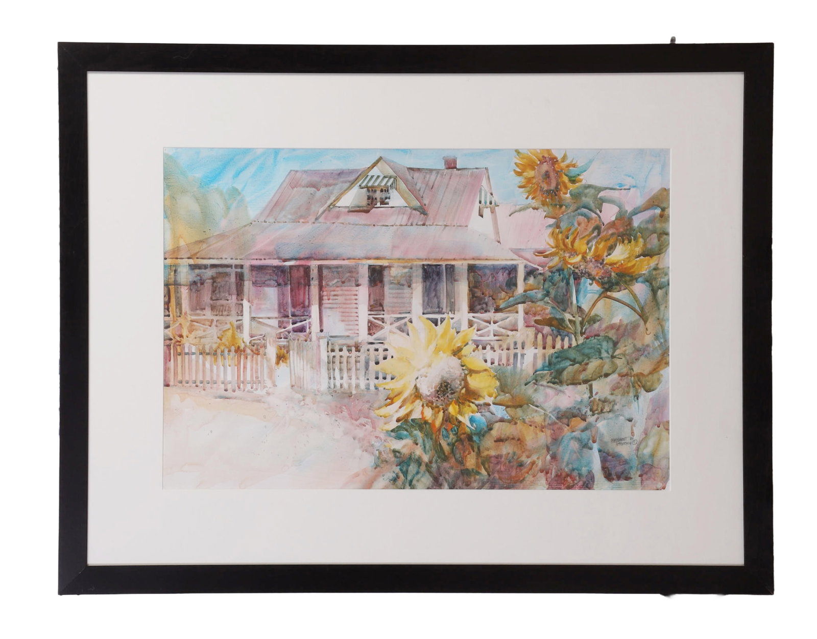 Petterson, Margaret (American 20th C): Margaret Petterson American 20th C Untitled (Coastal Cottage), 1987 Watercolor Framed under glass. Signed lower right.