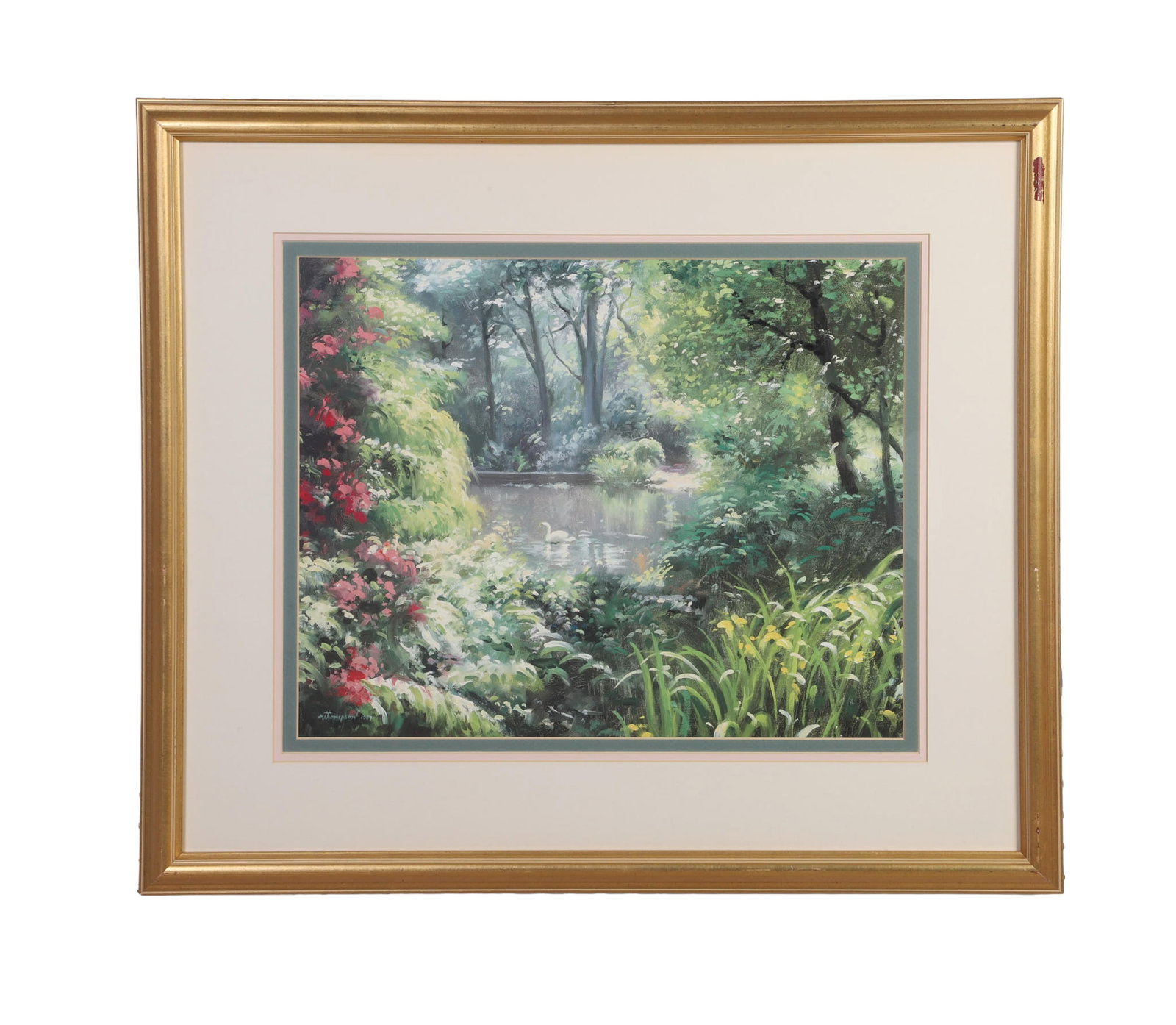 Thompson, Richard Earl: Richard Earl Thompson Garden Pond, 1987 Lithograph Bearing facsimile signature lower left. Framed under glass. Image Height: 15 1/2 in, Image Width: 19 1/2 in, Framed Height: 25 1/2 in, Framed Width: 