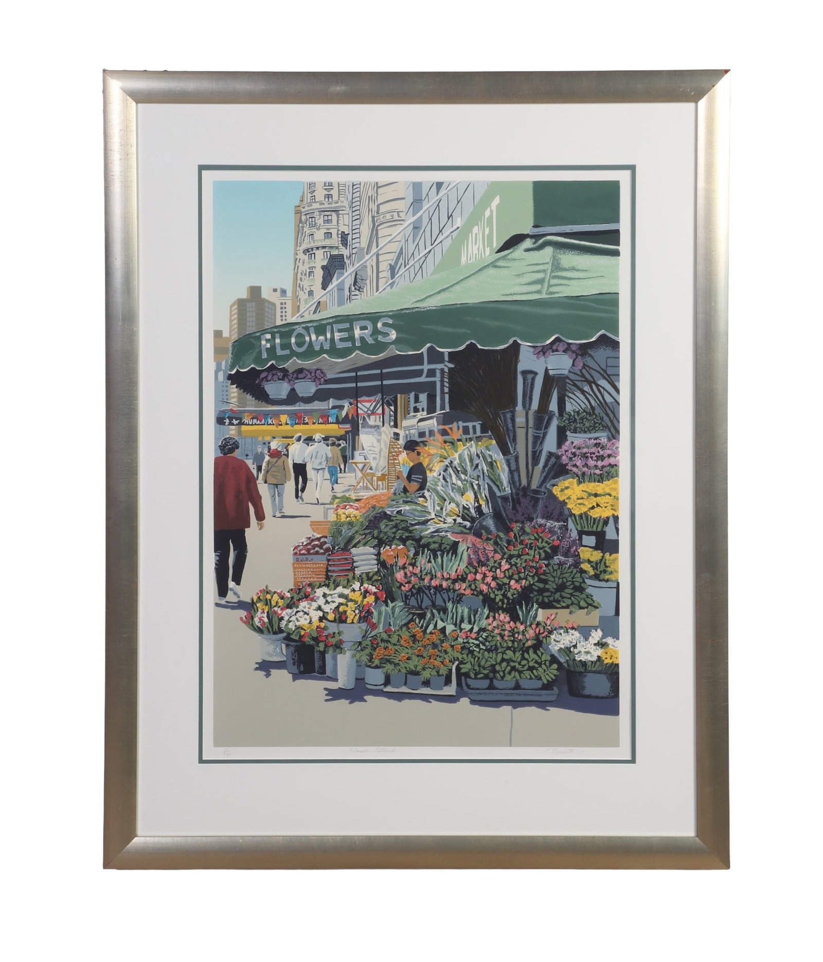 Bordett, Ed (American 20th C): Ed Bordett American 20th C Flower Stand Serigraph Of an editions numbered 27/130. Signed lower right. Framed under glass.