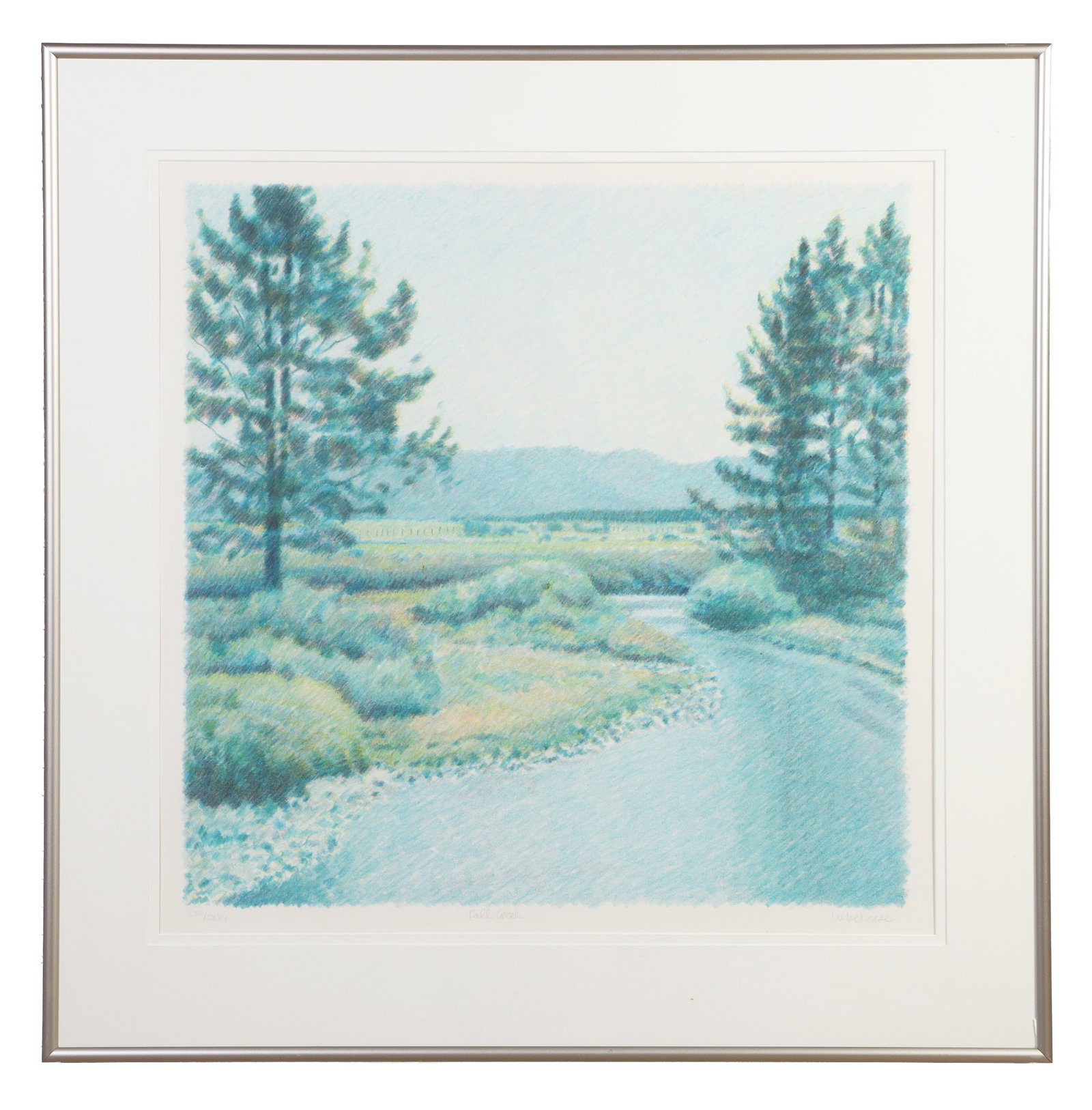 Pease, Mike (American 1930?2007): Mike Pease American 1930–2007 Fall Creek Lithograph Of an edition, numbered CXII/CXXV. Signed lower right. Framed under glass. Mike Pease is a professional artist specializing in Northwest