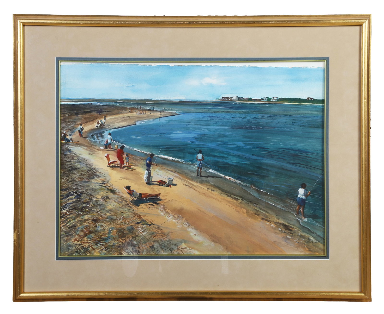 Stroud, Bill (American 20th C): Bill Stroud American 20th C Unknown (Coastal Landscape) 1990 Watercolor Regionalist style coastal view. Framed under glass. Image Height: 21 in, Image Width: 29 in, Framed Height: 30 in, Framed