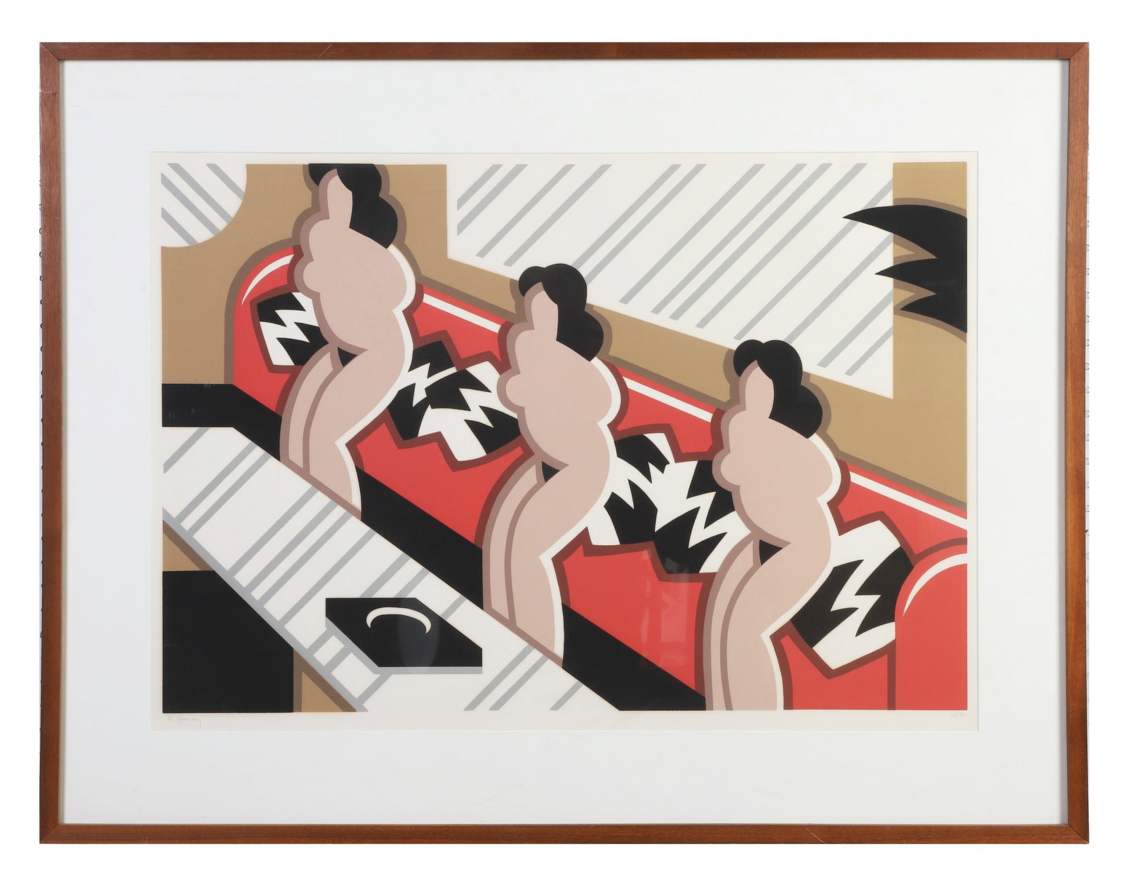 Gordy, Robert (American 20th C): Robert Gordy American 20th C Red Sofa, 1980 Screenprint Of and edition, numbered 10/80. Signed lower left. Framed under glass. Image Height: 24 in, Image Width: 34 in, Framed Height: 33 in, Framed