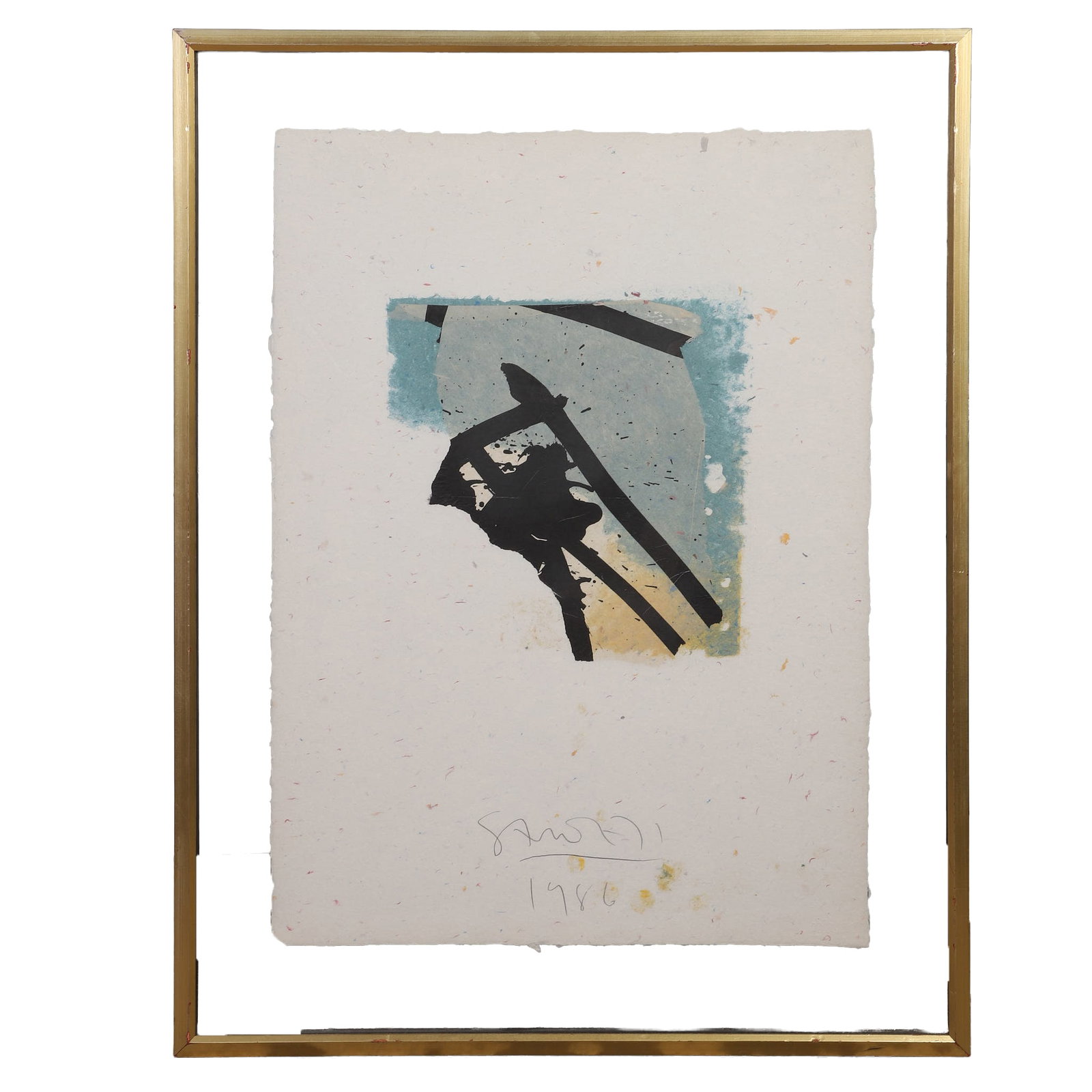 Abstract Expressionist Composition: 1986 Abstract Expressionist Composition Ink on handmade paper Signed illegibly. Image Height: 22 in, Image Width: 30 in, Framed Height: 29 1/2 in, Framed Width: 38 in