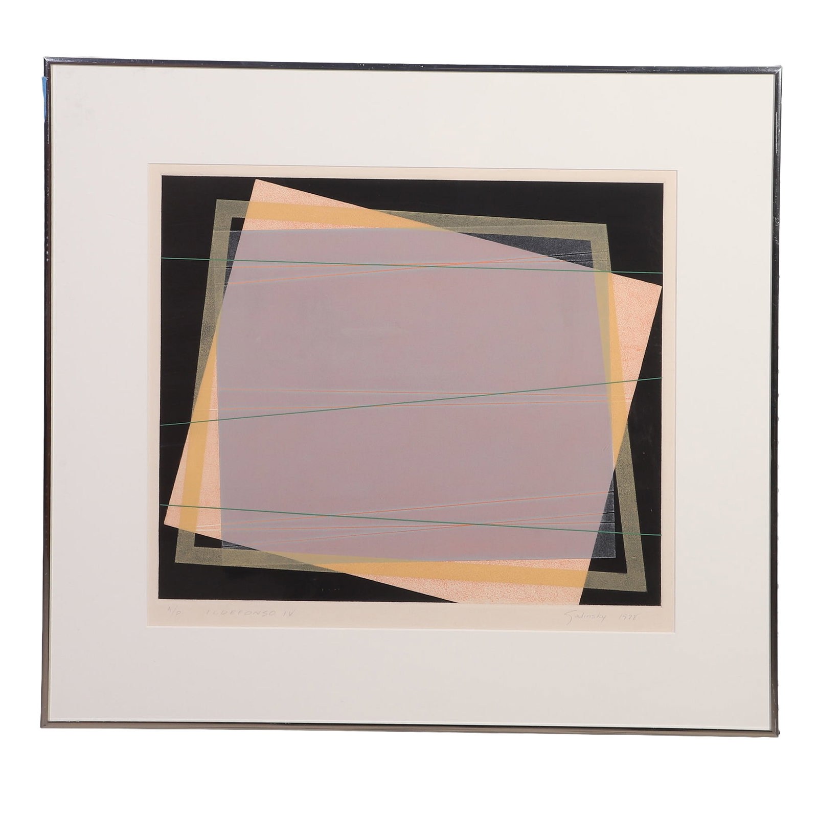 Galinsky, Norman (American 20th C): Norman Galinsky American 20th C Ildefonso IV, 1978 Screenprint Artist's Proof. Framed under glass. Pencil signed. Image Height: 25 in, Image Width: 28 in, Framed Height: 27 in, Framed Width: 30 in