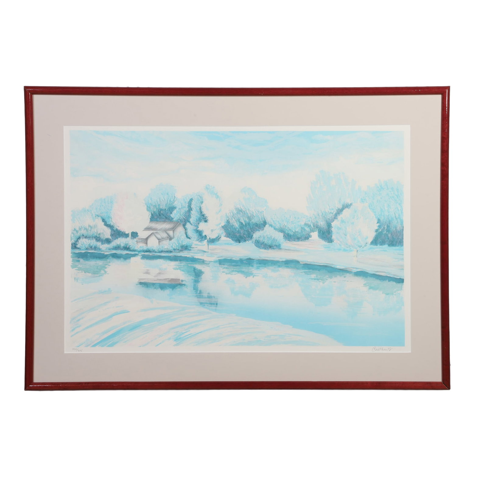 Corthouts, Peggy (American b. 1959): Peggy Corthouts American b. 1959 Untitled (Landscape) Lithograph Of an edition 352/375. Signed. Image Height: 21 1/2 in, Image Width: 33 in, Framed Height: 29 in, Framed Width: 40 in