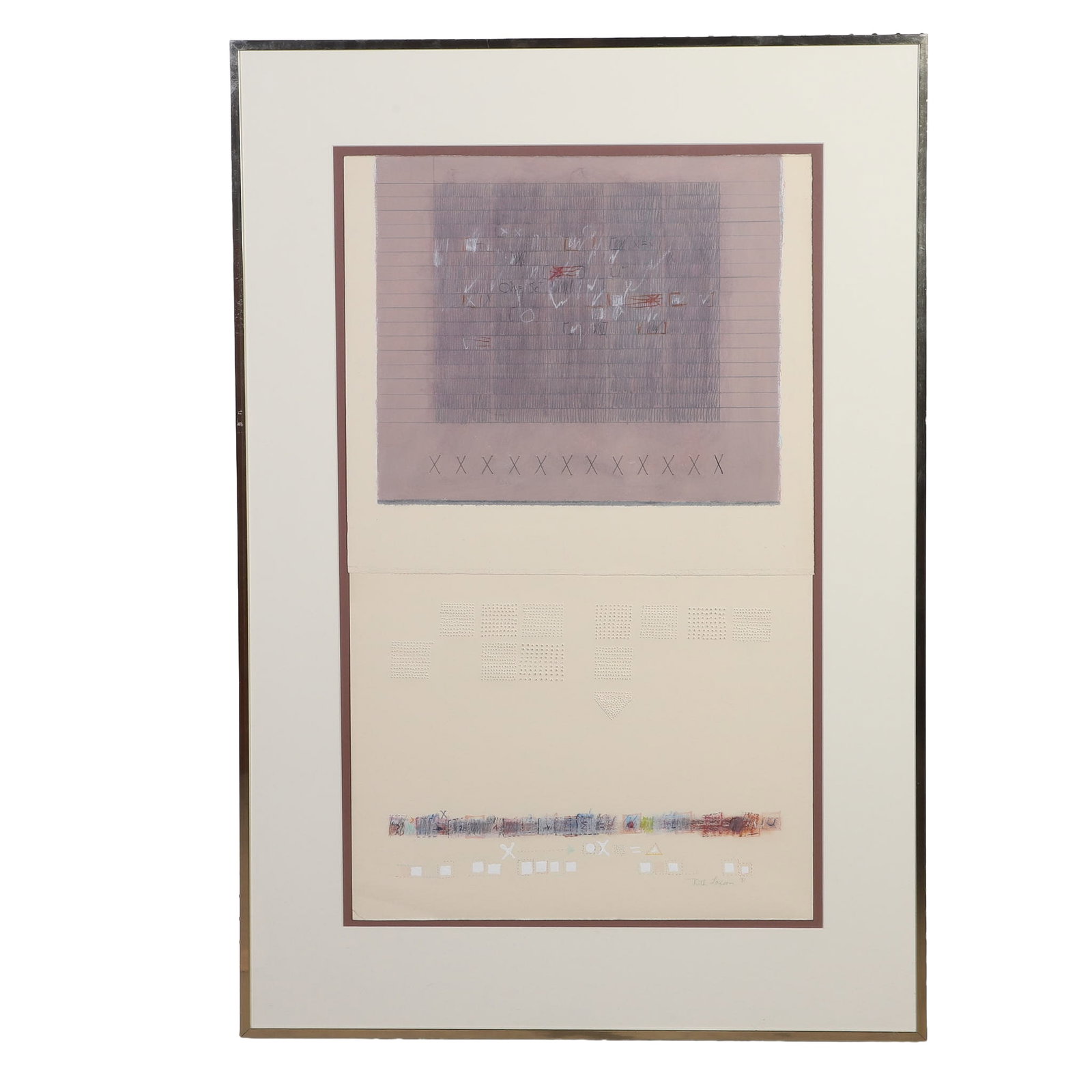 Laxson, Ruth (American 1924-2019): Ruth Laxson American 1924-2019 Untitled, 1981 Mixed media on paper. Pencil signed. Framed under glass. Image Height: 27 1/4 in, Image Width: 19 3/4 in, Framed Height: 37 3/4 in, Framed Width: 29 1/2