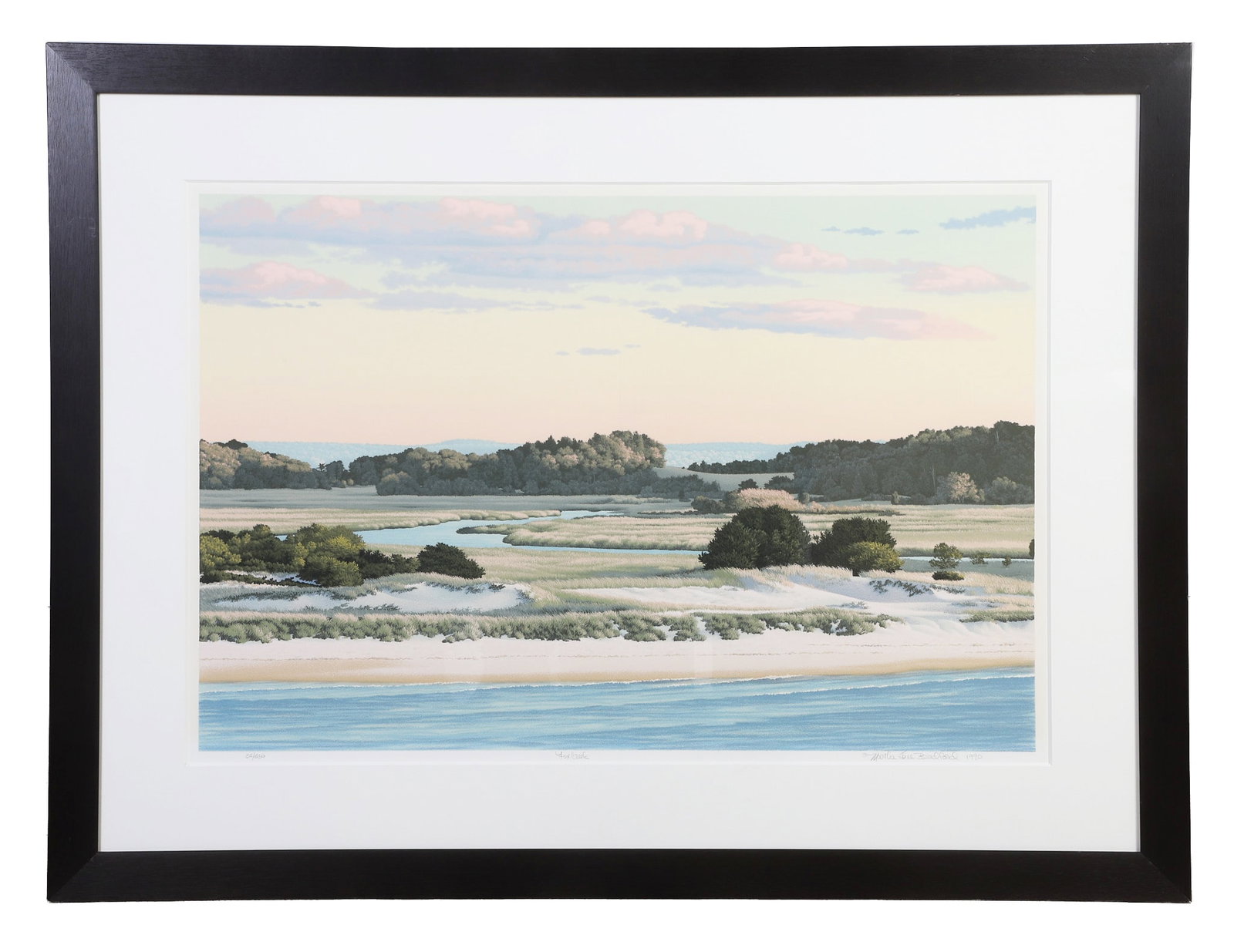 Bradford, Martha Jane (American 1946?2018): Martha Jane Bradford American 1946–2018 Fox Creek Silkscreen Beautiful coastal seascape. Of an edition 52/250. Signed and Dated 1990. Image Height: 24 in, Image Width: 36 in, Framed Height: 36