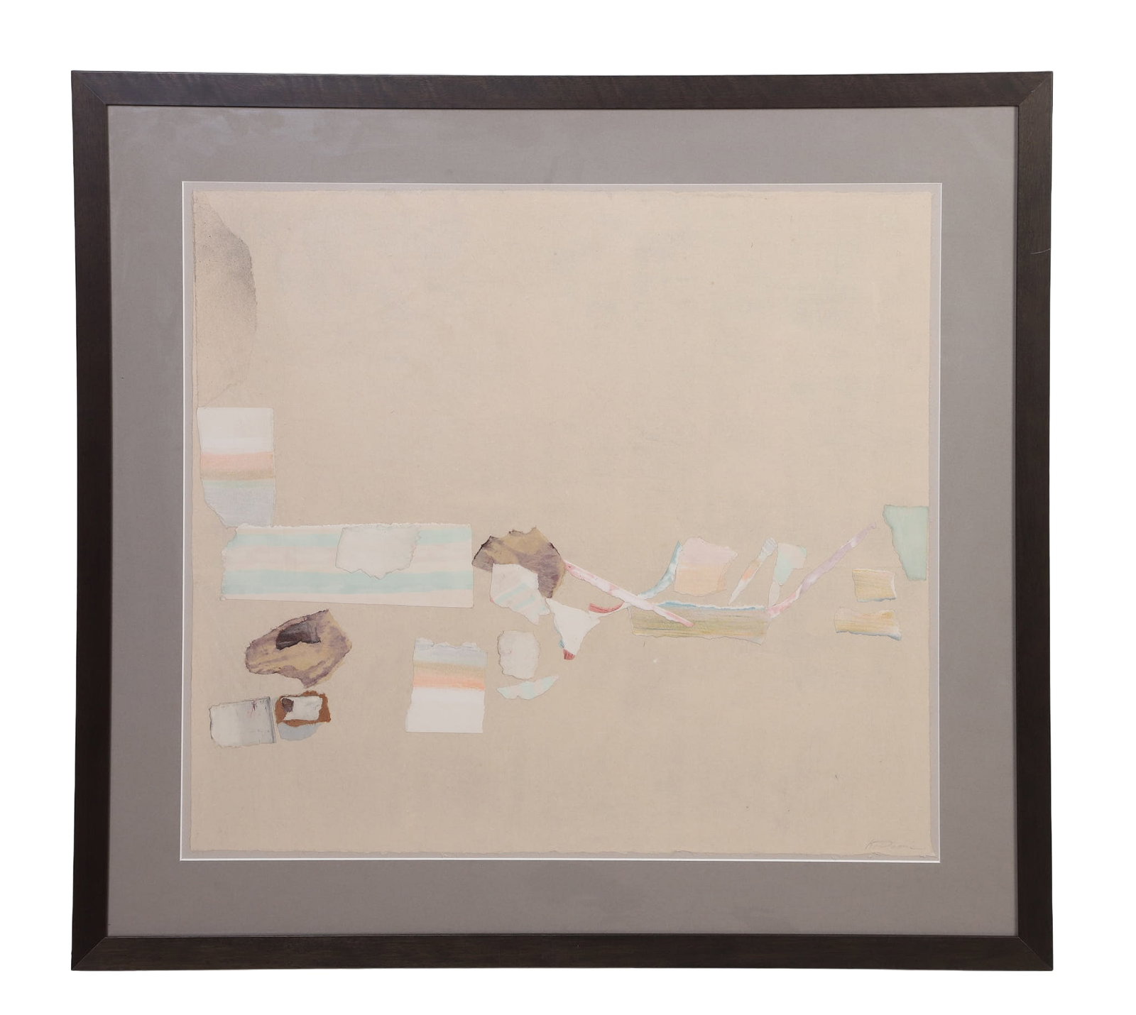 Davis, Ki (American 1925?1983): Ki Davis American 1925–1983 Quiet Passage Mixed Media Collage. Signed lower right. Framed under glass. Image Height: 25 in, Image Width: 71.1200 cm, Framed Height: 81.2800 cm, Framed Width: