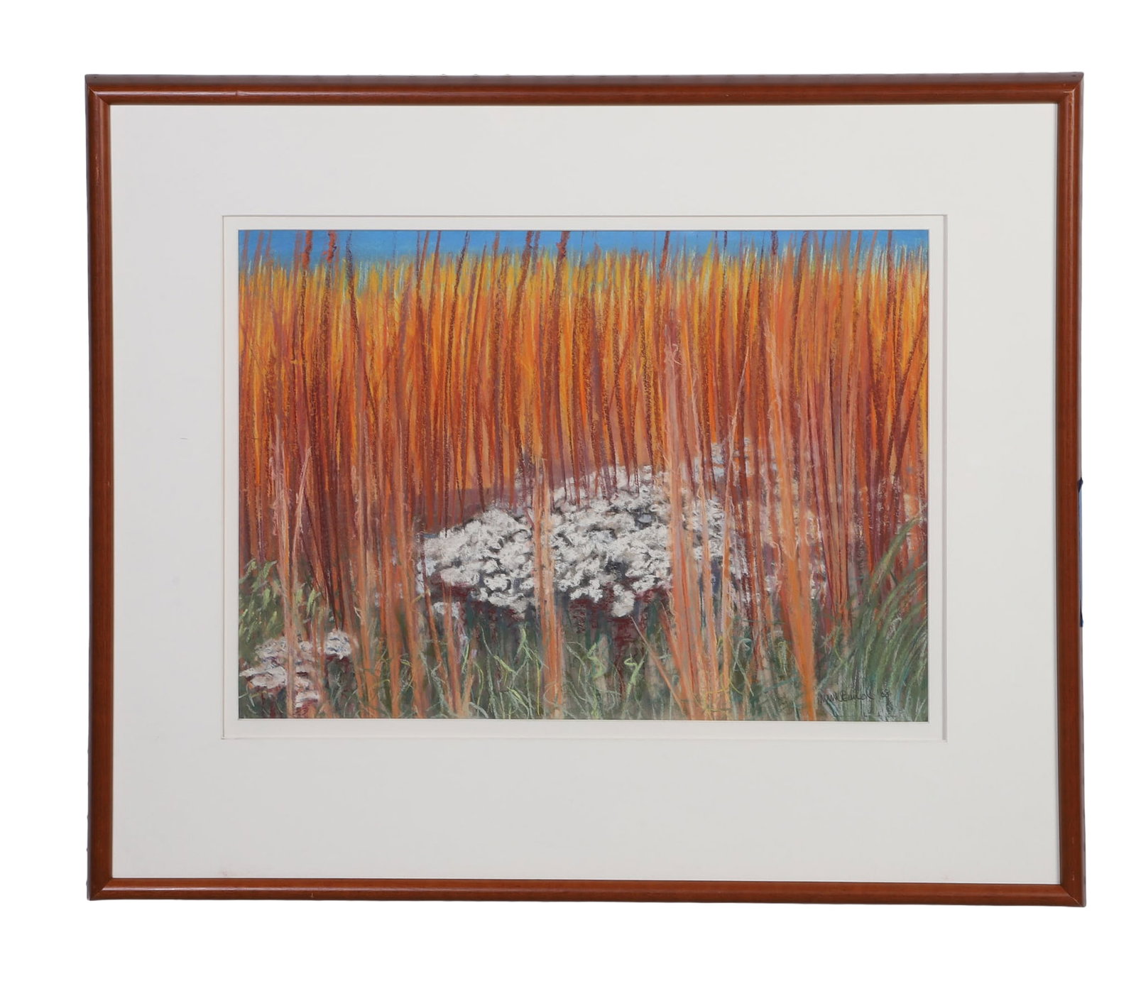 Tall Grasses Landscape: Tall Grasses Landscape, 20th C. Pastel on paper. Signed illegibly - possibly Baird and dated '88. Framed under glass. Image Height: 15 in, Image Width: 20 1/2 in, Framed Height: 25 in, Framed Width: 3