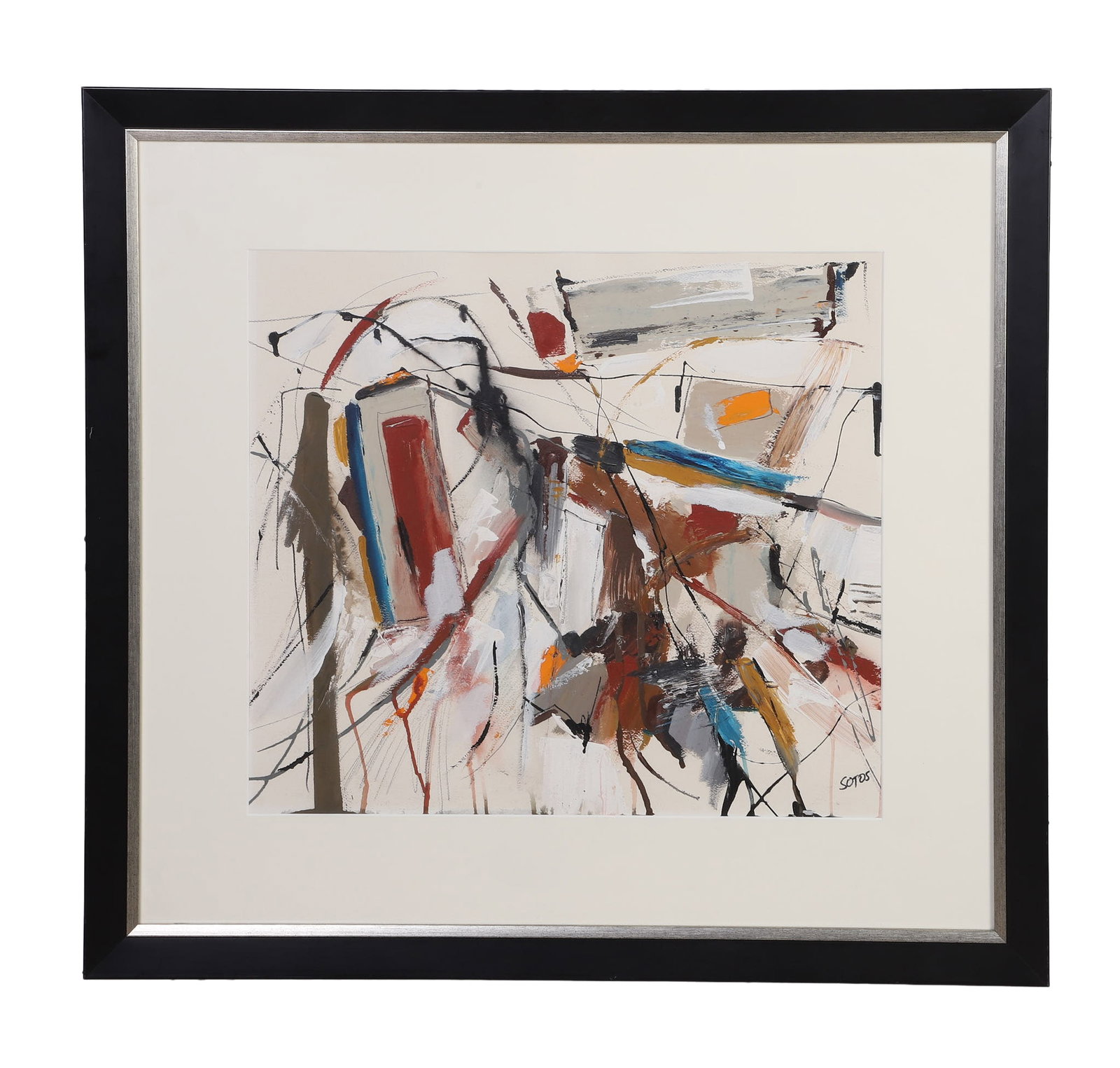 Sotos, Emmanuel (20th C): Emmanuel Sotos 20th C Untitled (Abstract) Acrylic on paper Signed. Framed under glass. Image Height: 20 in, Image Width: 22 in, Framed Height: 31 in, Framed Width: 33 1/4 in