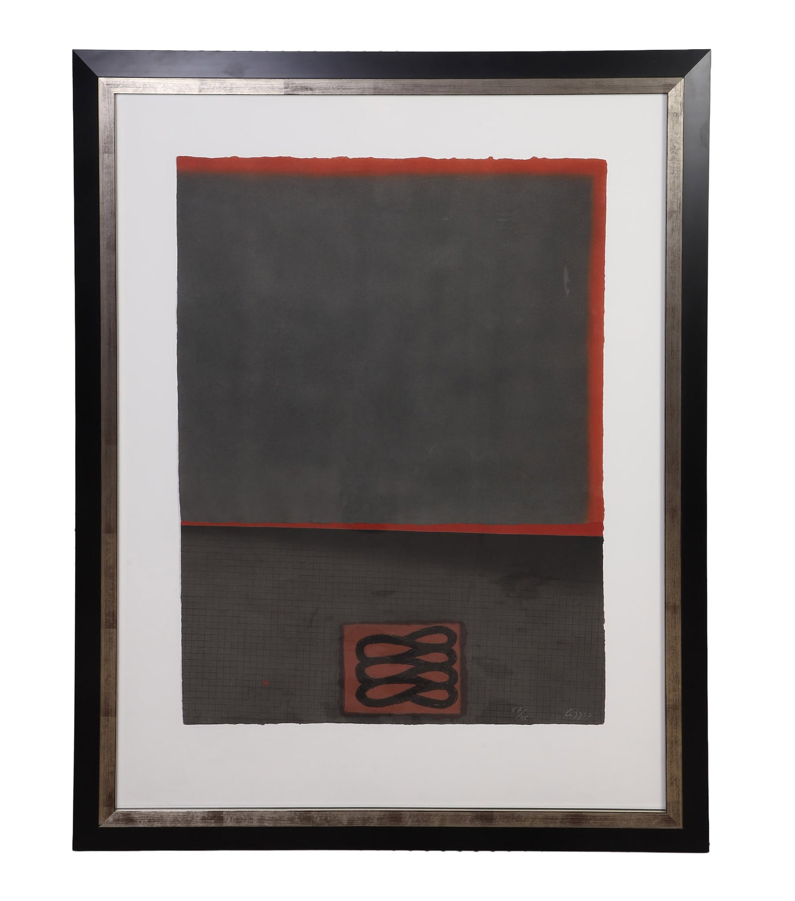 Lithograph / CollagE: Abstract Expressionist Lithograph / Collage, 20th C. Of an edition 57/95. Signed indistinctly. Image Height: 6 in, Image Width: 8 7/8 in, Framed Height: 31 1/4 in, Framed Width: 25 1/4 in