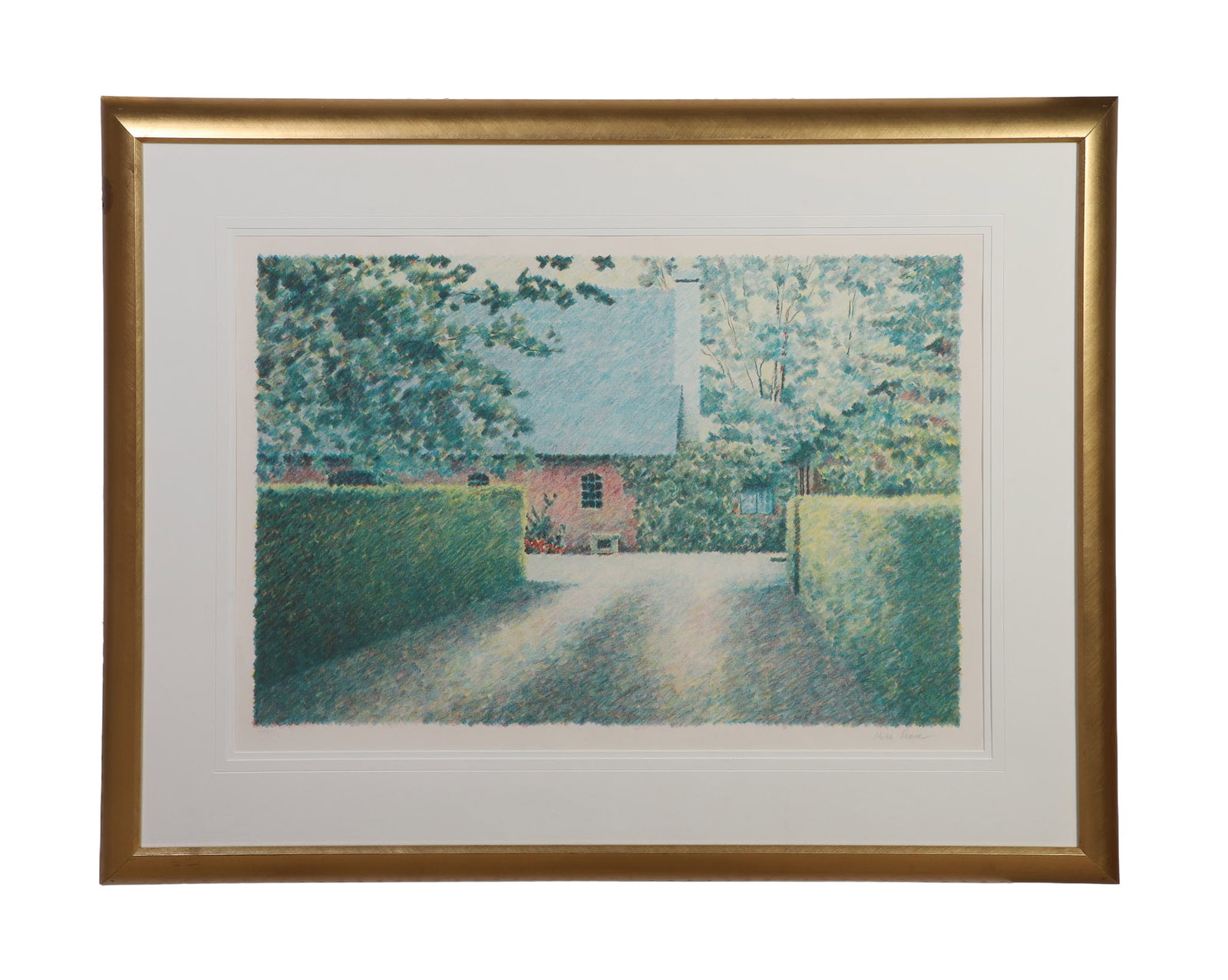 Pease, Mike (American 1930?2007): Mike Pease American 1930–2007 Farmyard Lithograph Pencil signed lower right. XXXIII/C Image Height: 26 in, Image Width: 38 in, Framed Height: 39 1/2 in, Framed Width: 15 1/2 in