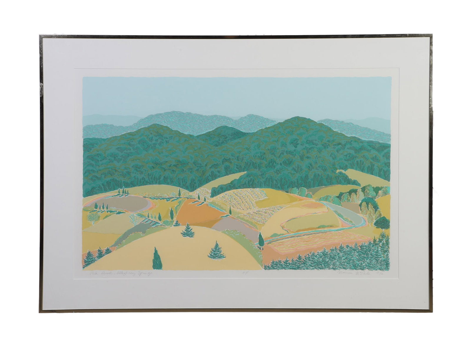 McDade, Marcia (American 20th / 21st C): Marcia McDade American 20th / 21st C Pale Dusk, Alleghany Springs, 1986 Screenprint. Beautiful spring landscape. Artist Proof. Inscribed in pencil in bottom margin with title, date, AP. Signed lower