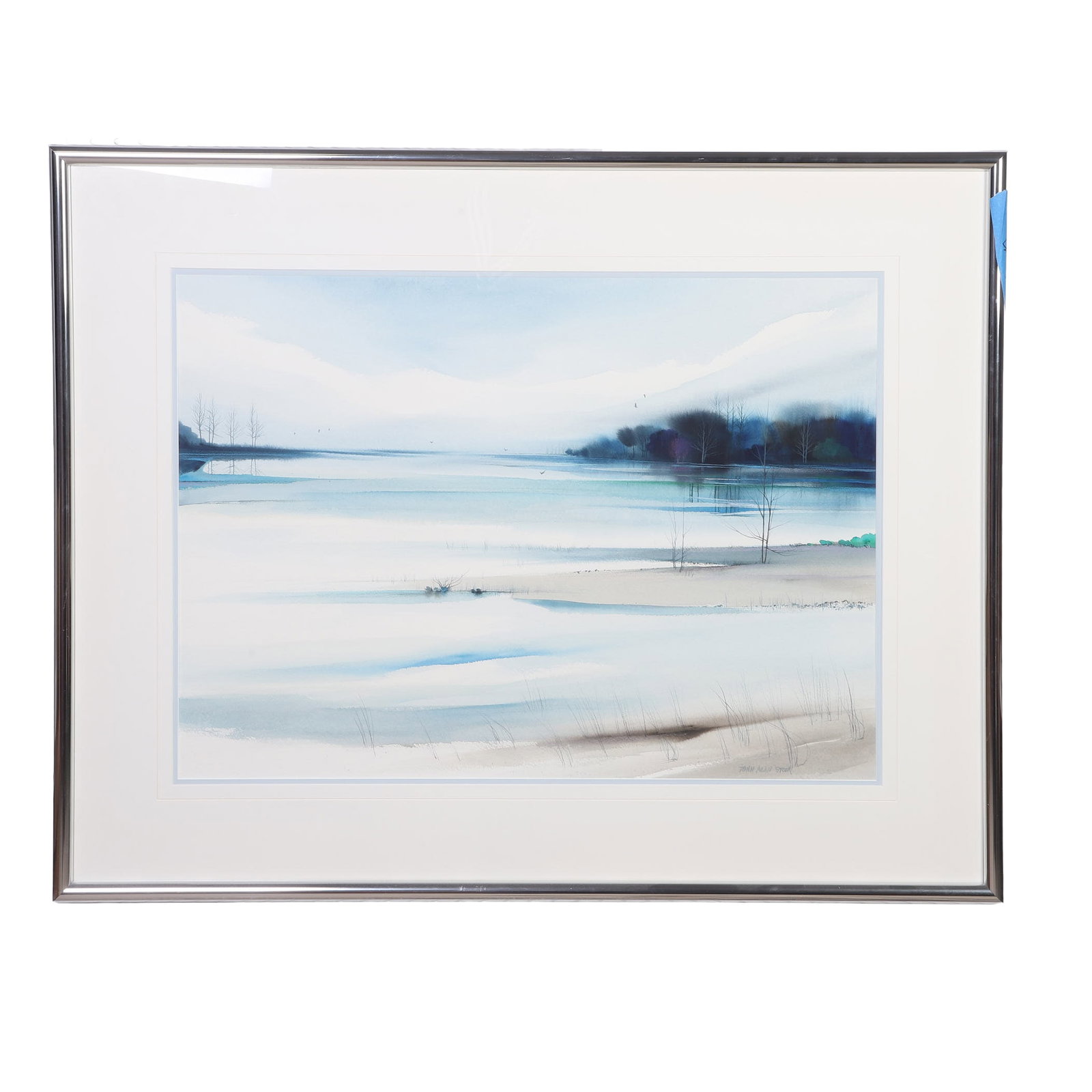 Stock, John Alan (b. 1945): John Alan Stock b. 1945 Untitled Watercolor Coastal beach scene. Signed lower right. Image Height: 21 in, Image Width: 29 1/2 in, Framed Height: 31 in, Framed Height: 39 in