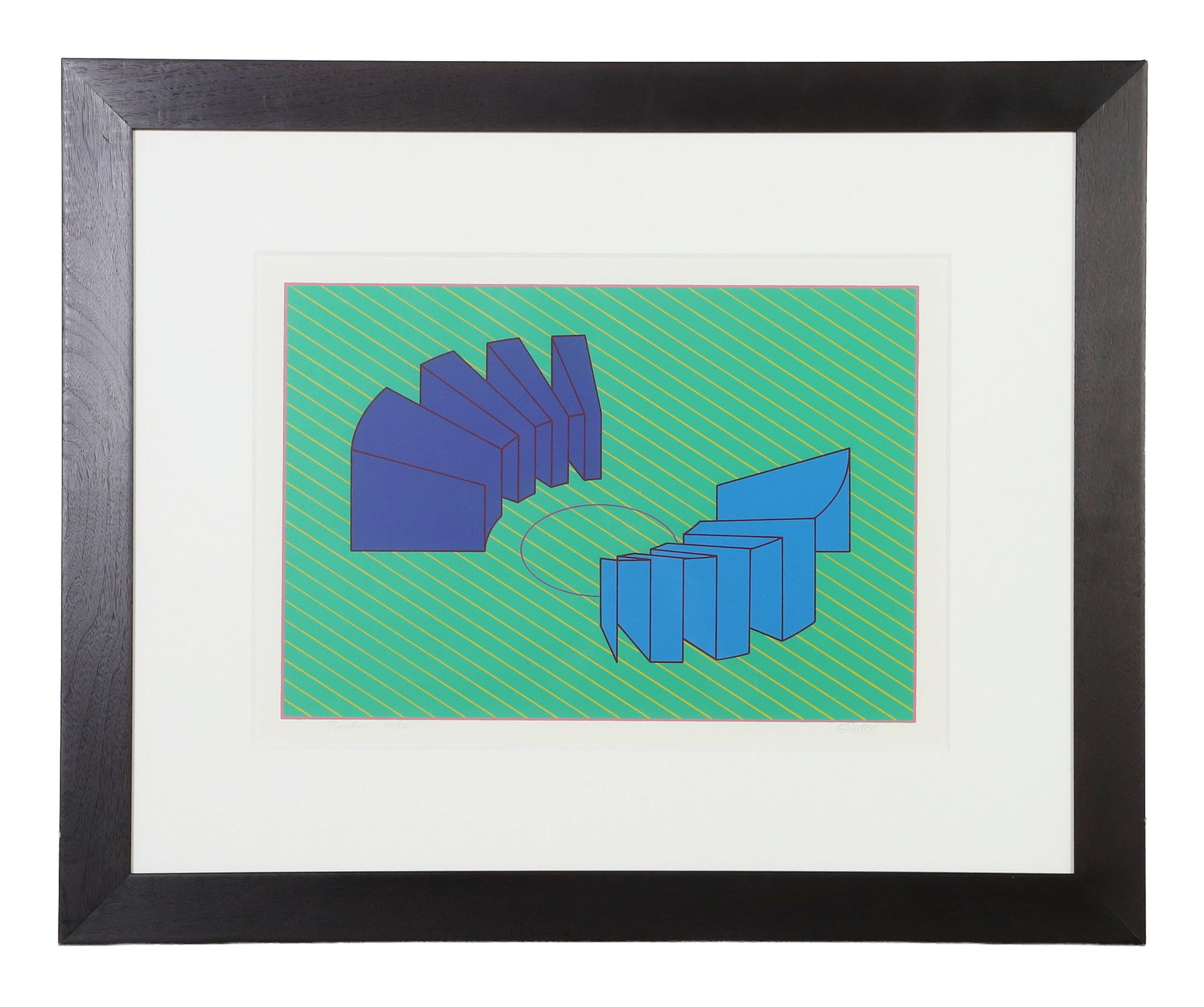 Lister, Edward (American 1911-1976): Edward Lister American 1911-1976 Bleachers Screenprint Of an edition 30/50. Contemporary geometric abstract. Titled and signed in lower margin. Image Height: 13 in, Image Width: 19 in, Framed Height: 
