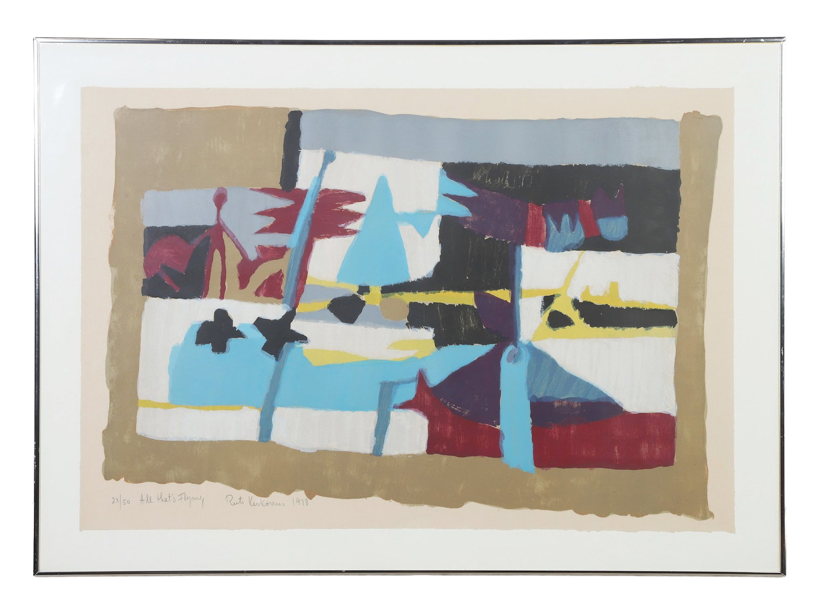 Kerkovius, Ruth (American 1879-1970): Ruth Kerkovius American 1879-1970 All That's Flying, 1978 Lithograph. Of an edition 23/50. Signed, dated, & titled in pencil lower left. Framed under glass. Image Height: 25 in, Image Width: 36 3/4