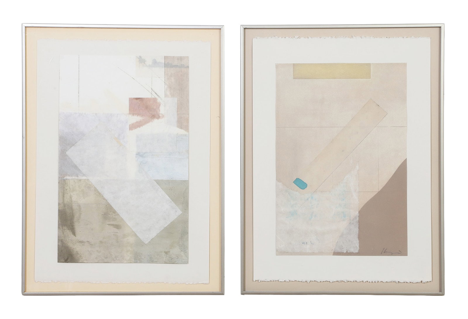Shiraga, Sharon (American 20th C.): Sharon Shiraga American 20th C. (2) Works, Aerial #7 and Collage #30 Paper Collage Pencil signed. Framed under glass. Image Height: 22 in, Image Width: 16 in, Framed Height: 24.25 in, Framed Width: